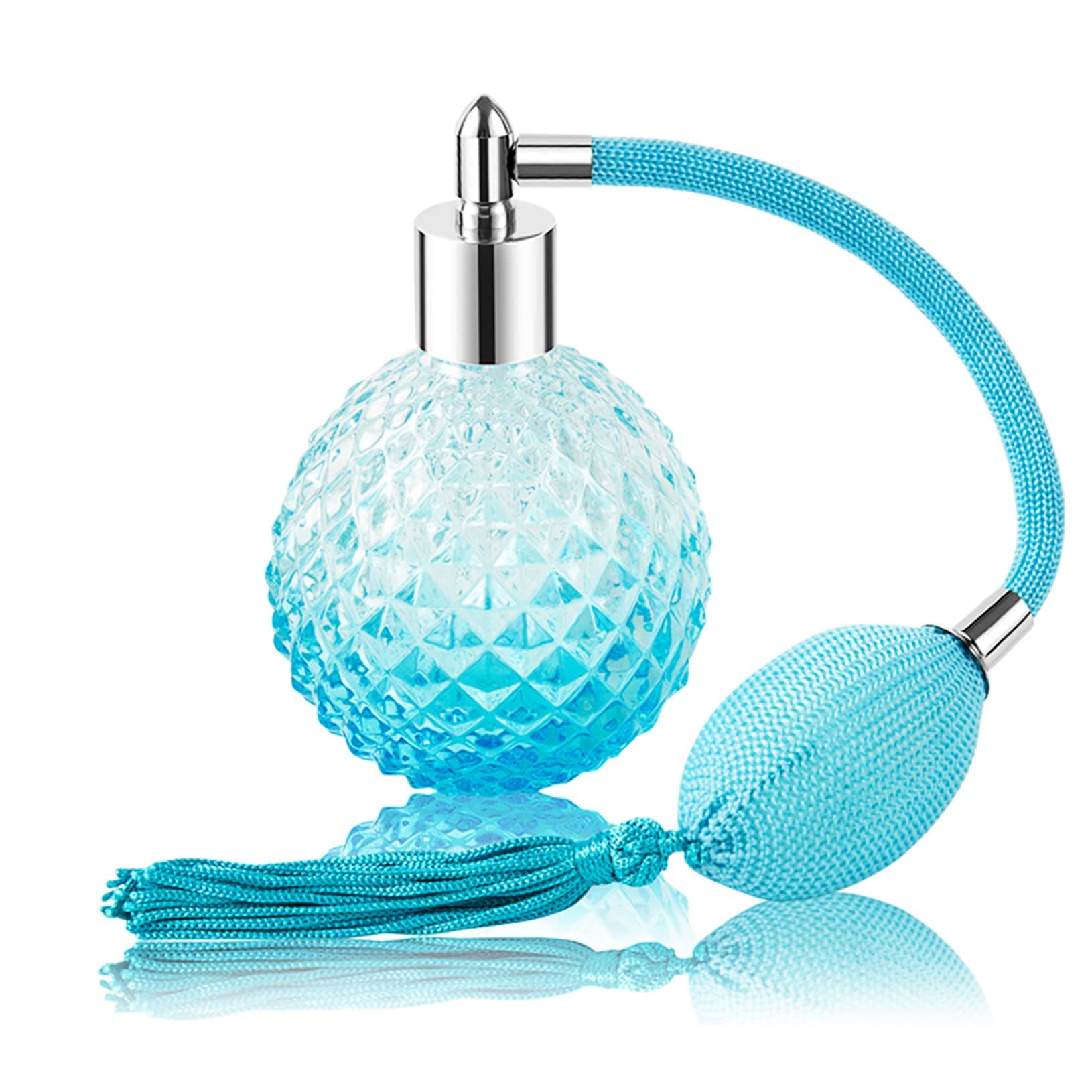 Lamoutor Vintage Perfume Spray Bottle 100ml Vintage Refillable Perfume Bottle with Long Tassel Blue