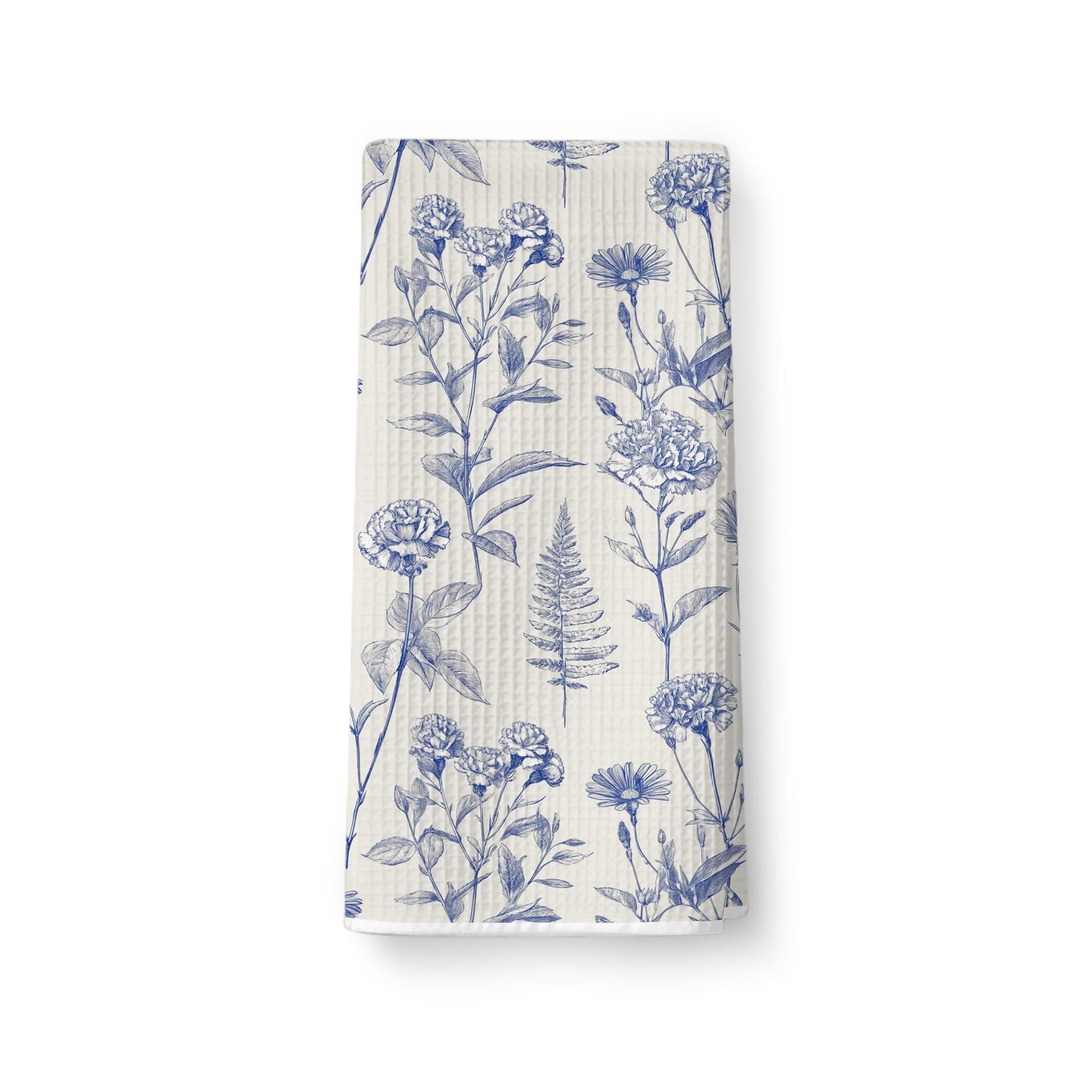 BJJRMM Vintage Blue and White Floral Kitchen Dish Towels, French Country Toile de Jouy Cottagecore Wildflower Decorative Hand Tea Towels for Bathroom Kitchen, 16x24 Inches-051
