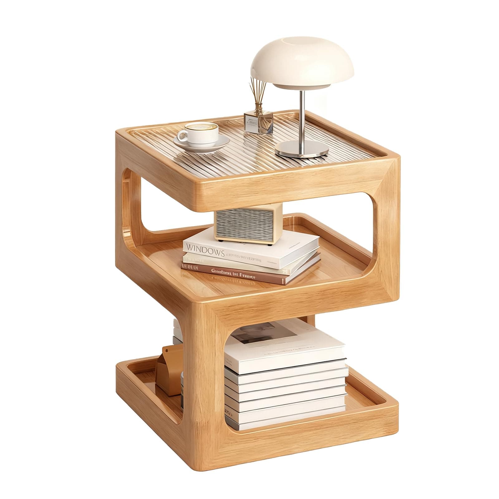 GIATUEE 3-Tier Nightstand with Storage, Modern Wooden Side Table End Table No Assembly Required, Bedside Organizer with Open Shelves for Bedroom, Living Room, Office(Wood-30cm)