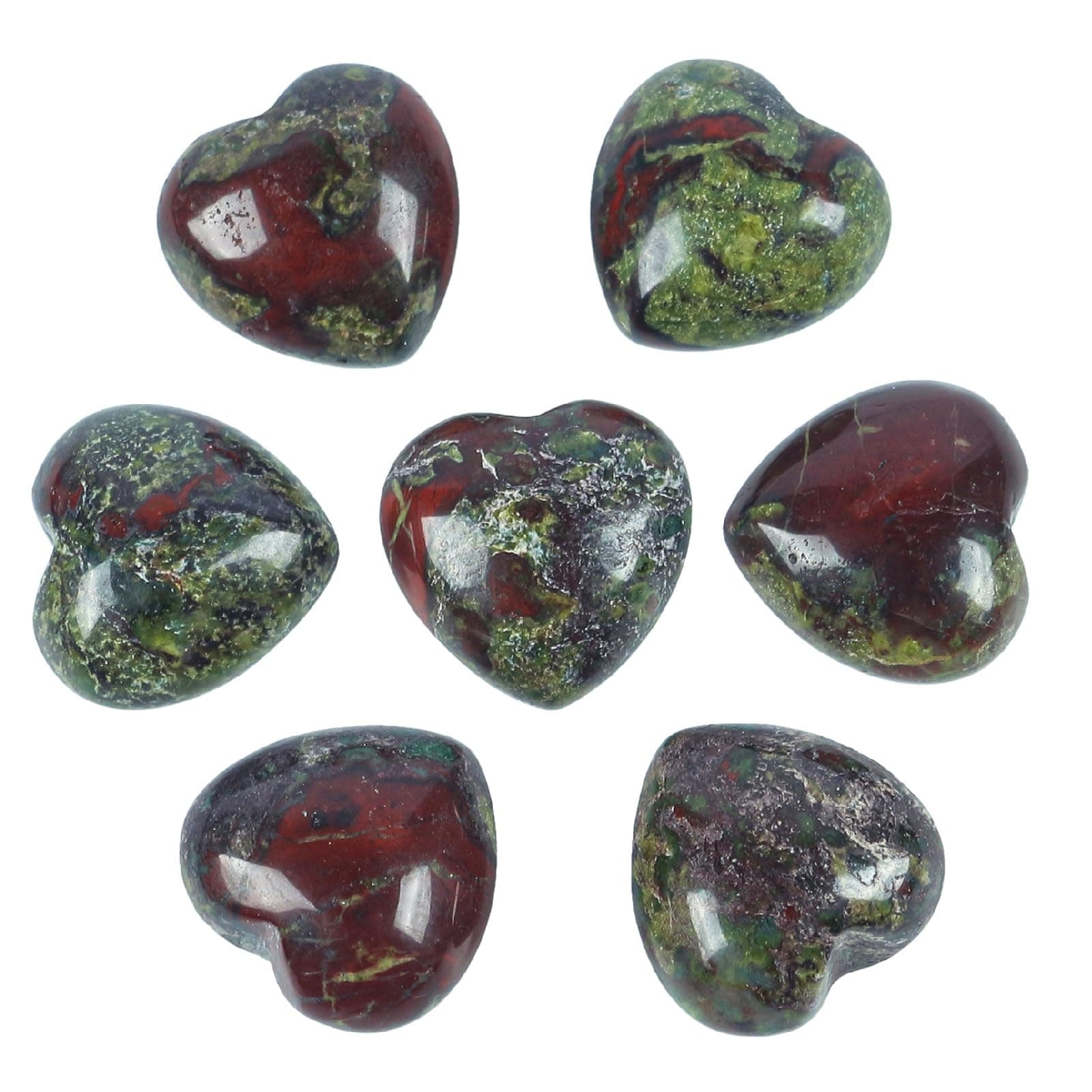 Loveliome 7 Pcs Mini Dragon Bloodstone Heart Love Healing Palm Crystal Energy Stone(0.6 Inch)