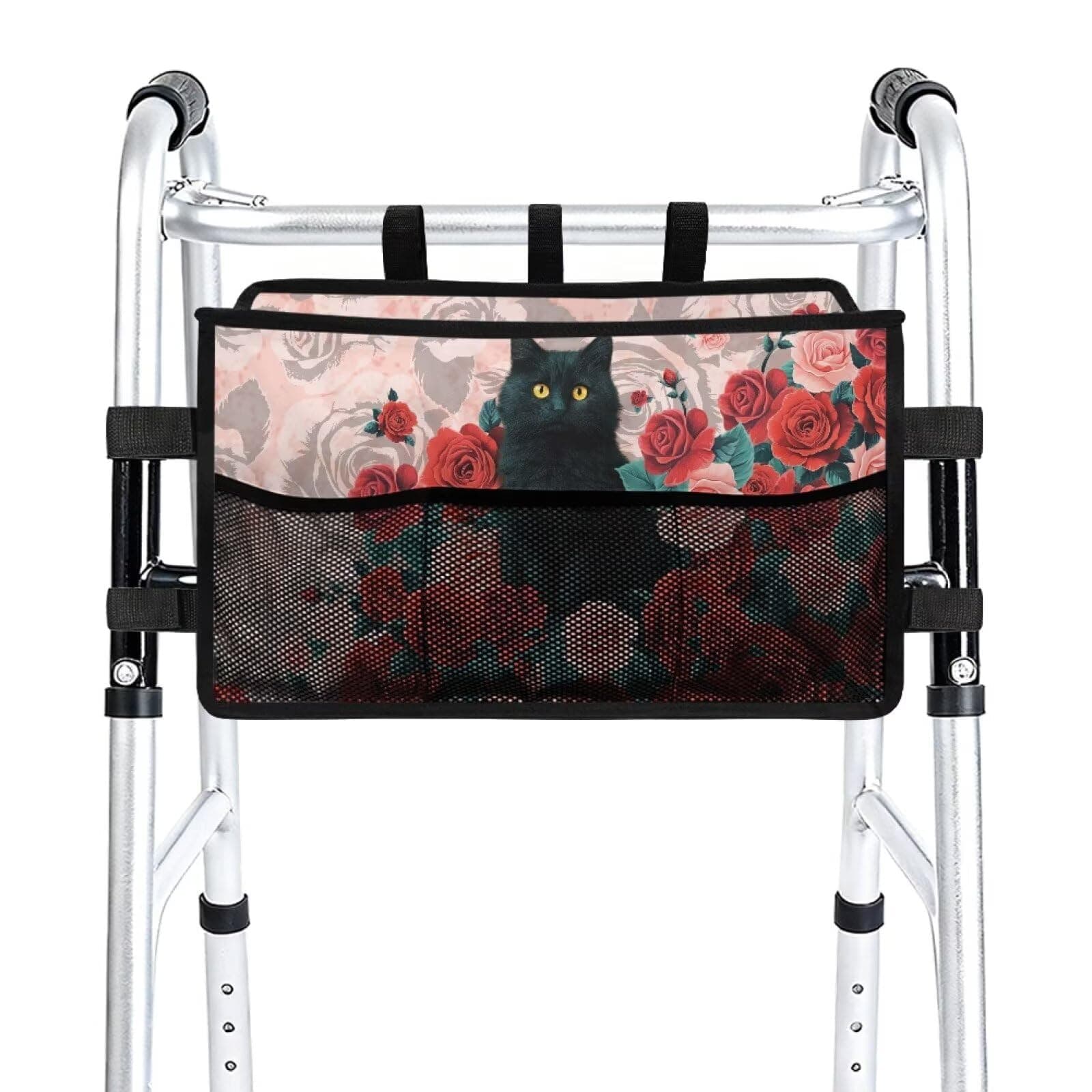 Uacyareni Cat Rose Rollator Bag for Rolling Folding Walker Foldable Walker Storage Bag with Big Capacity Replacement Wheelchair Accessories