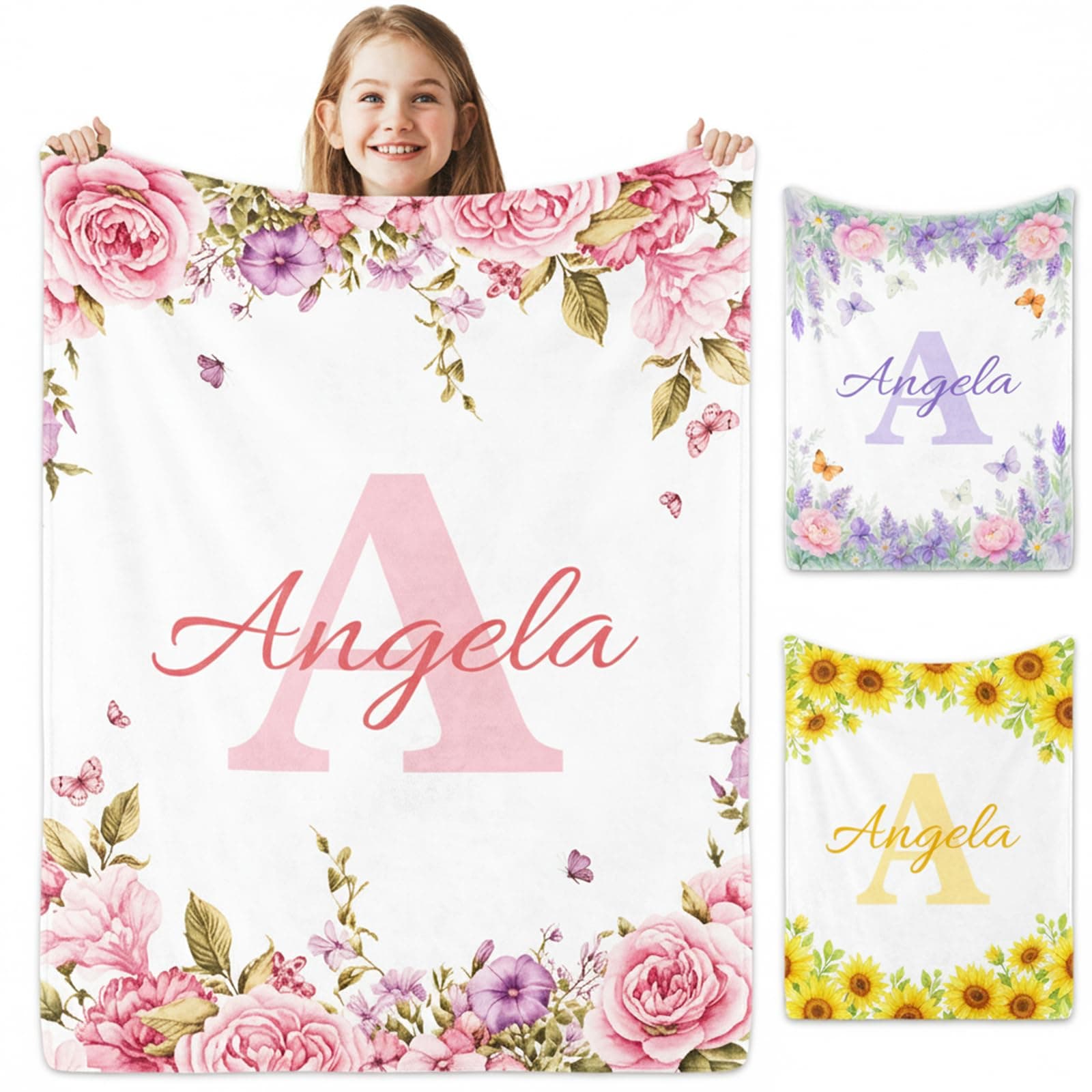 Personalized Baby Blanket with Name, Custom Name Blanket for Kids Soft Flanne Blankets in Easter Personalized Baby Gifts for Infant Newborn Shower (Rose Pink)