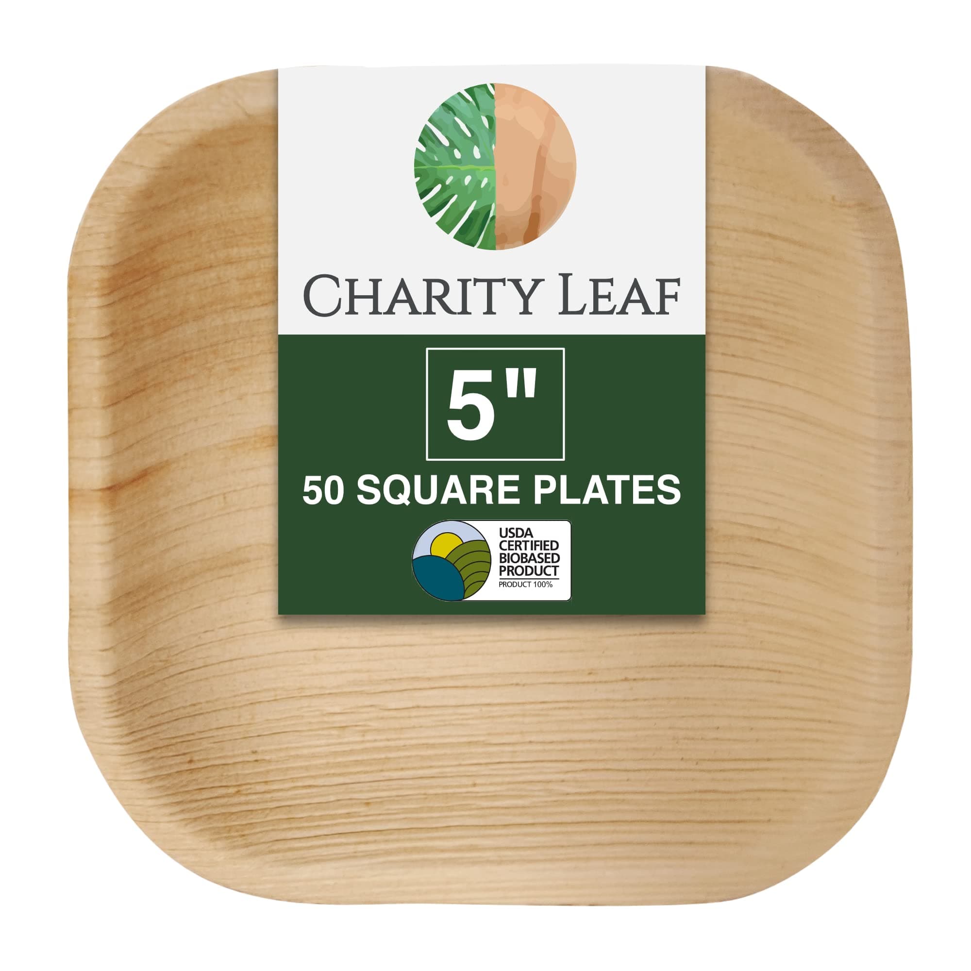 Charity Leaf Disposable Bamboo 5" Square Plates (50 pieces) Bamboo Serving Platters, Disposable Boards, Eco-Friendly Dinnerware For Weddings, Catering, Events