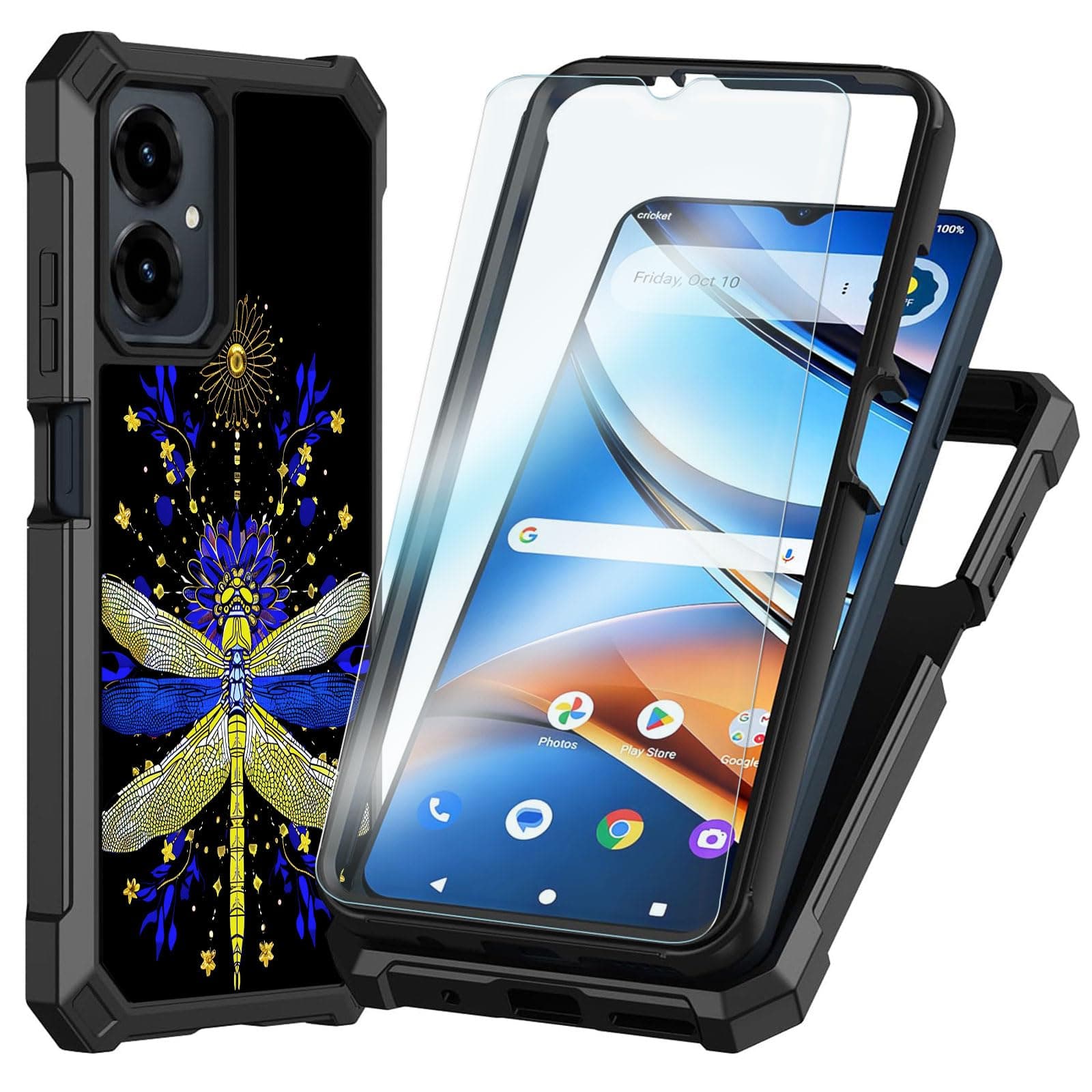 Qindaiwen for Cricket Icon 2026 Phone Case/ATT Propel 3 5G Case with Screen Protector, Shockproof Dual-Layer Protective Cover, Rugged Silicone TPU Phone Case, Dragonfly