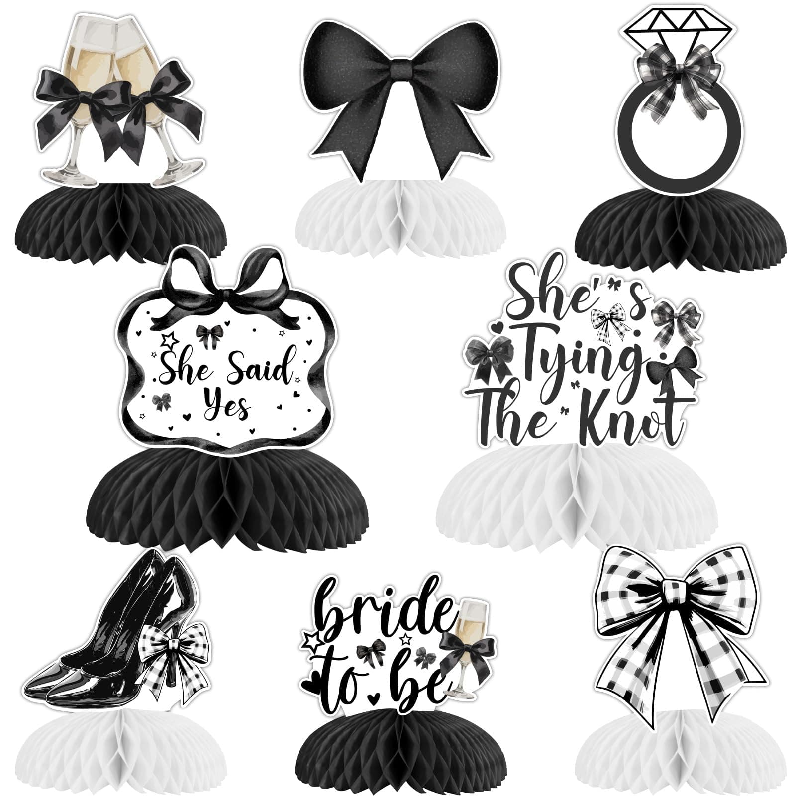 Kreatwow Black Bow Bridal Shower Decorations 8Pcs Black Bow Honeycomb Centerpieces Bowknot Table Decoration She's Tying The Knot Bridal Shower Bowknot Birthday Table Centerpieces for Bachelorette