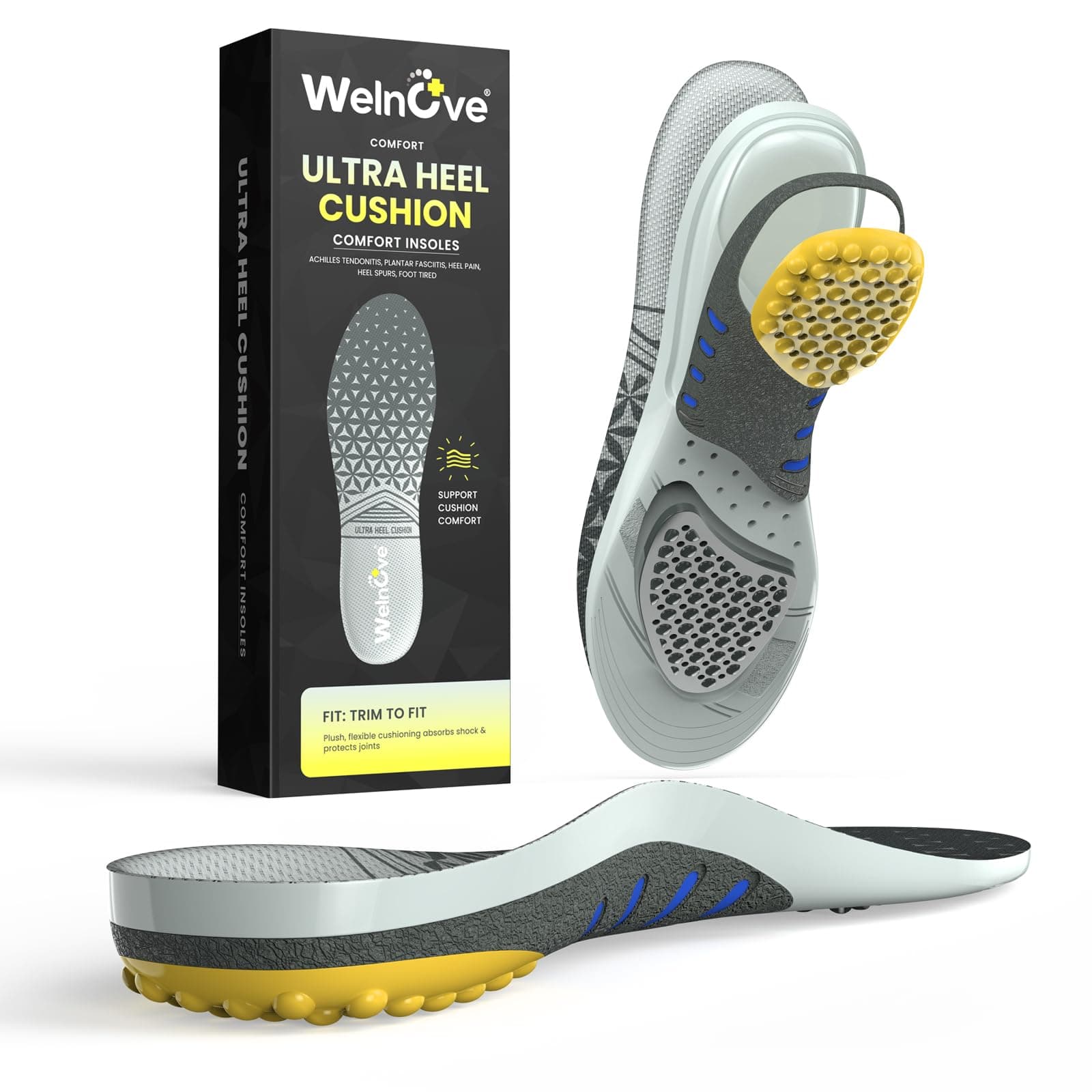 Achilles Tendonitis Relief Insoles for Women & Men - Heel Cushion for Heel Pain Relief Heel Spur with Shock Absorption for All-Day Comfort, W: 9-9.5 | M: 7-7.5|271MM