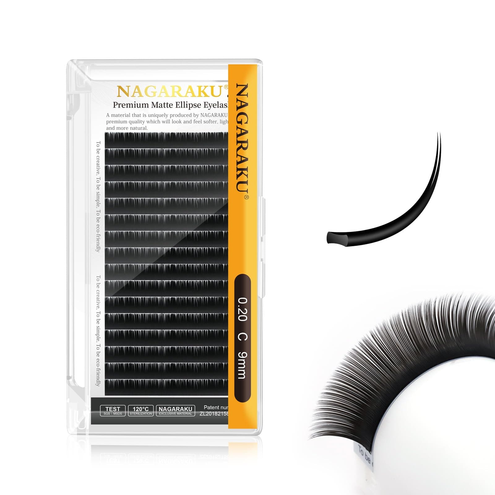 NAGARAKU Premium Ellipse Eyelash Extensions Flat Matte Black Color 0.20mm C curl 9mm Faux Mink Lashes Individual Classic 16 Rows Split Tip Professional Lash Supplies