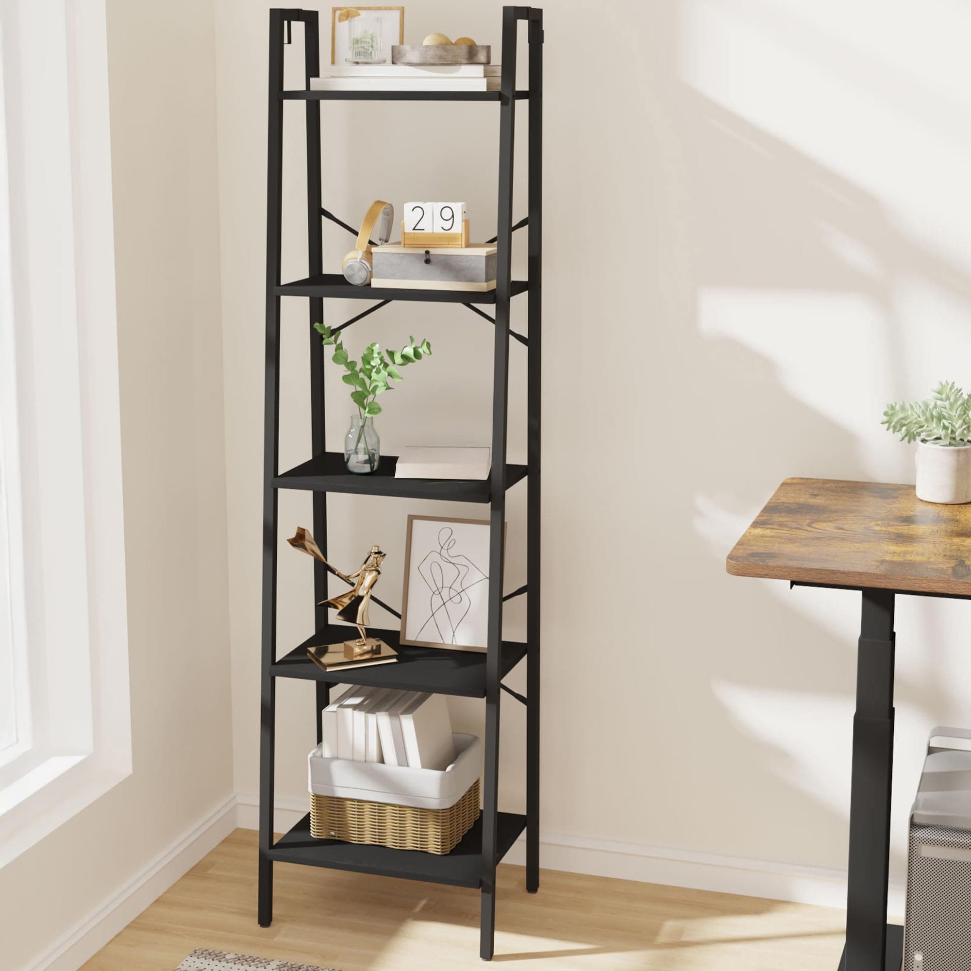 Hzuaneri Ladder Shelf,Bookshelf Bookcase,Freestanding Corner Storage Shelve