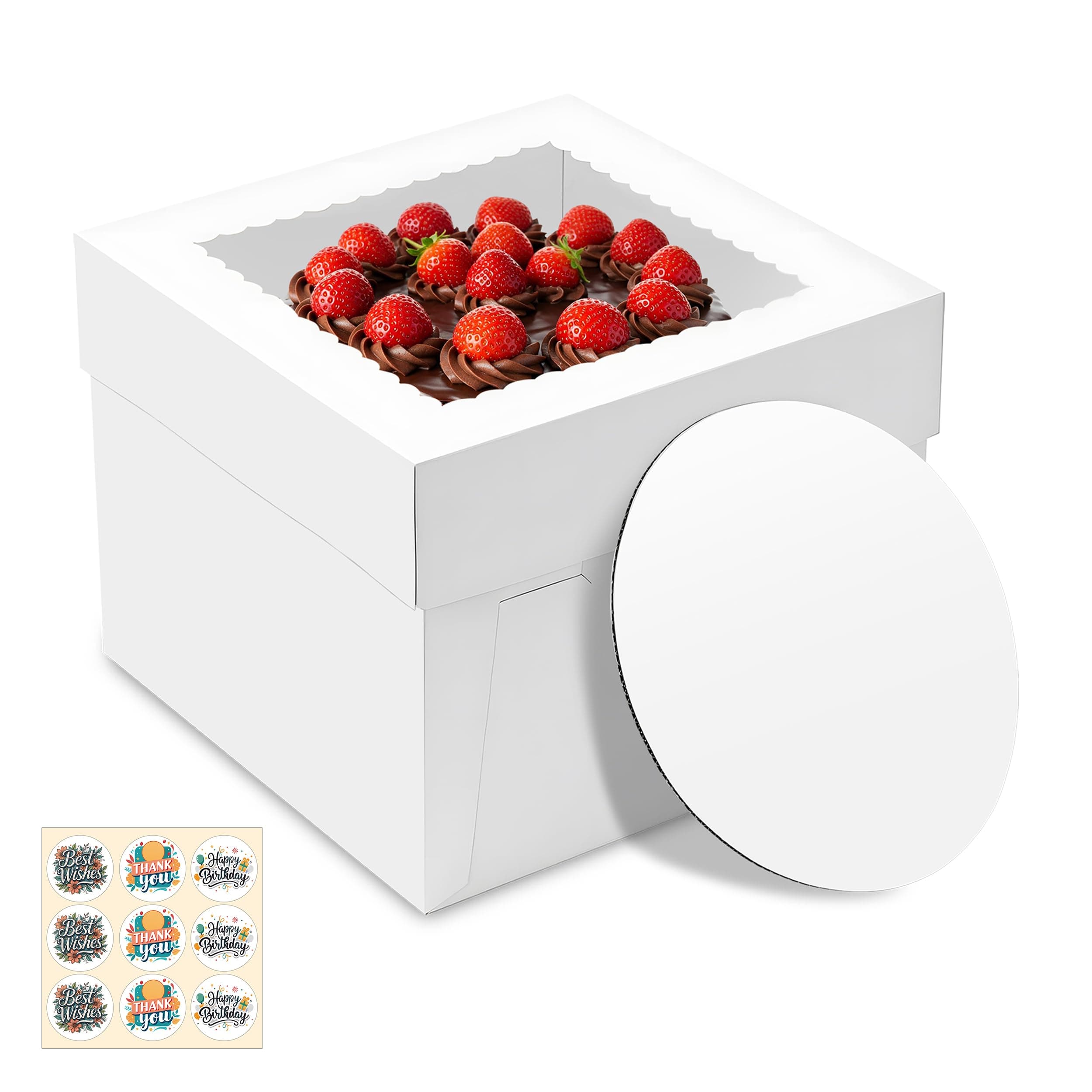 7 Pack Cake Boxes, 10x10x8 Inches Tall Cakes Box with Window, White Cake Boxes with Cakes Boards, Square Bakery Box, for Cake, Treat Cookie Dessert, Pastry, Birthday Party, Mother's Day, Weddings