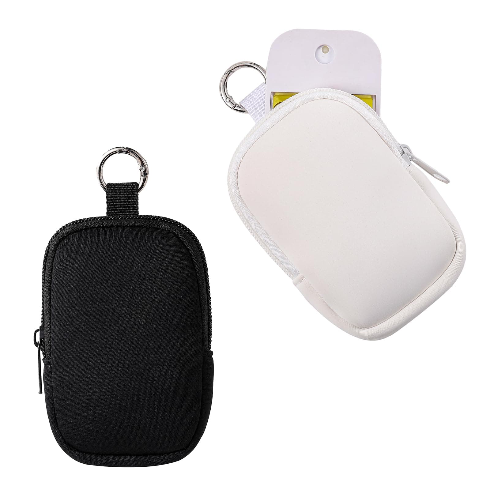 uekeboag 2Pcs Small Soft Neoprene Pouch with Zipper, Mini Portable Makeup Bag,Fashion Accessory with Snap Hook,Coin Purse Lipstick Cosmetic Travel Organizer, Black and White