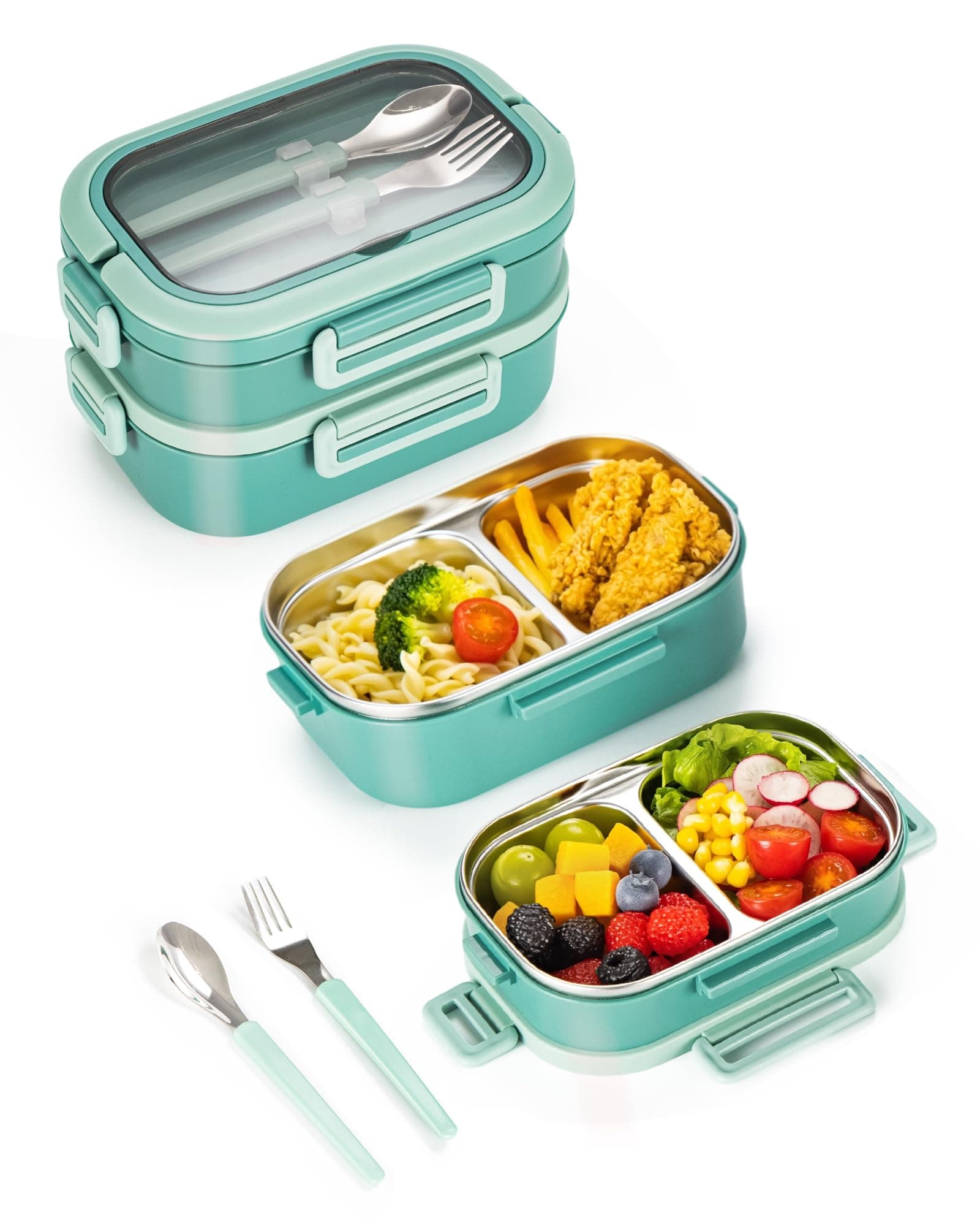 Lille Home Stackable Stainless Steel Bento Lunch Box + Insert Cutlery, 56oz