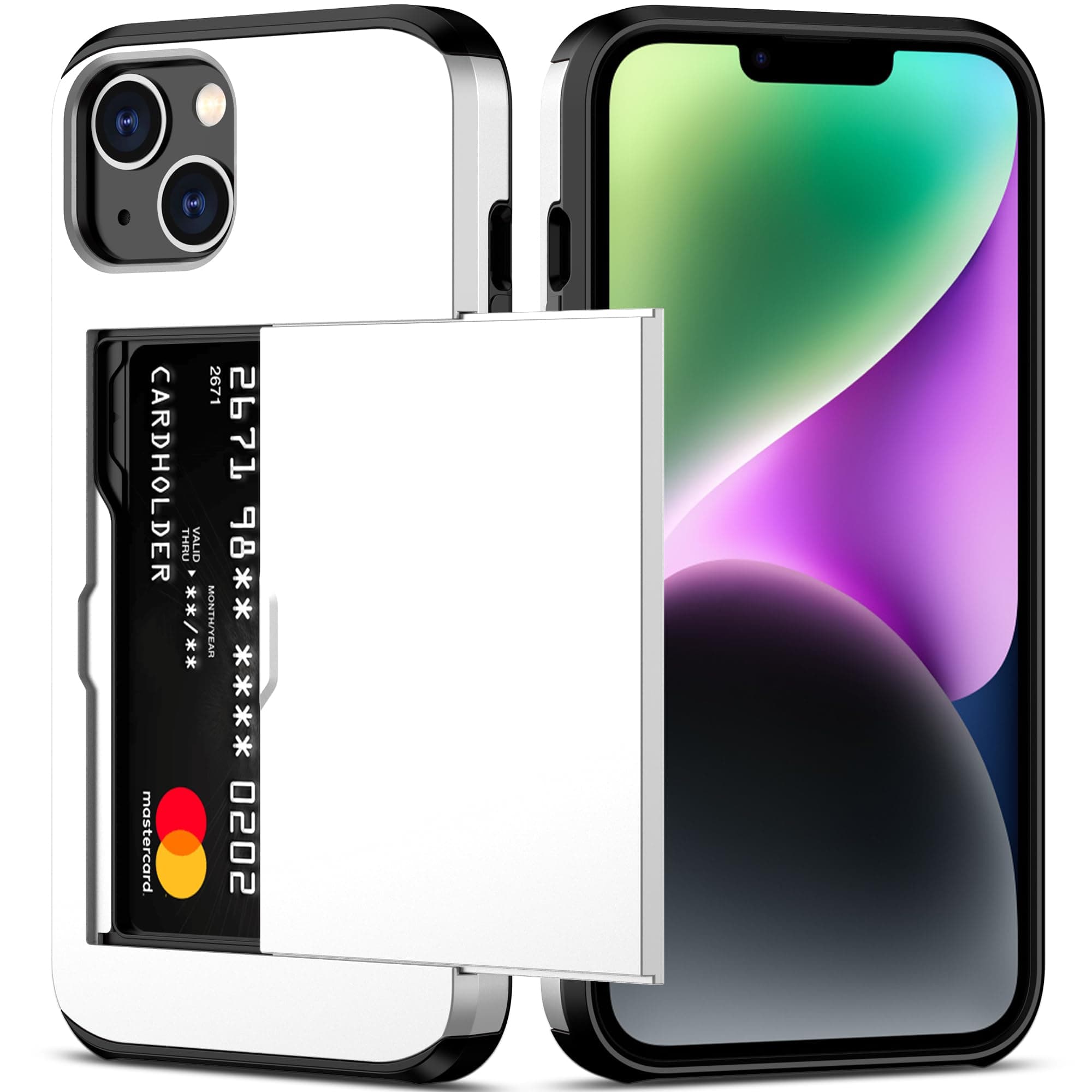 Nvollnoe for iPhone 14 Case with Card Holder White