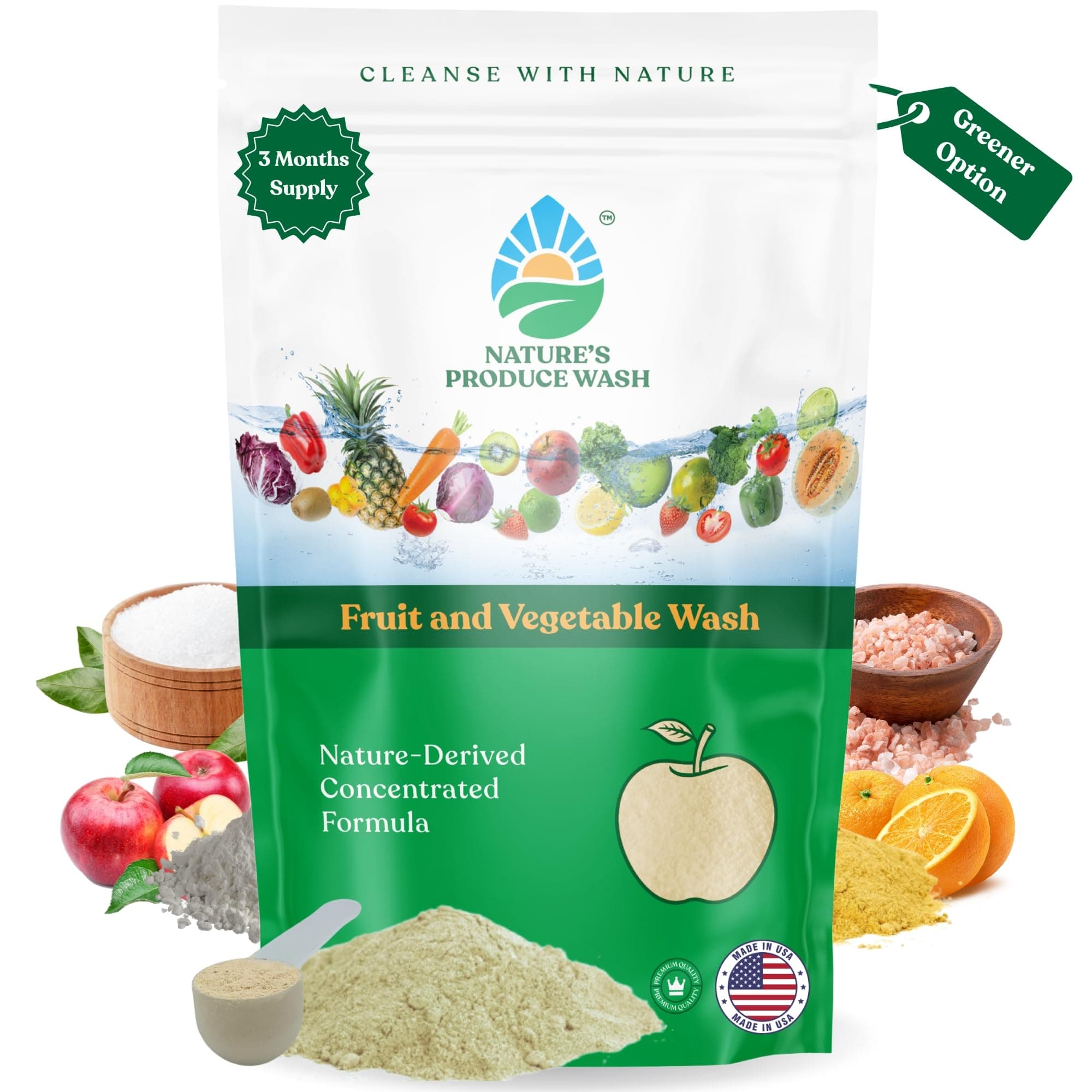 Natures Produce Wash, Fruit and Vegetable Wash, Removes Unwanted Residue, Extends Produce Life, Fruit Cleaner. 3 Months Supply or Makes 10+ Spray 16 oz Bottles
