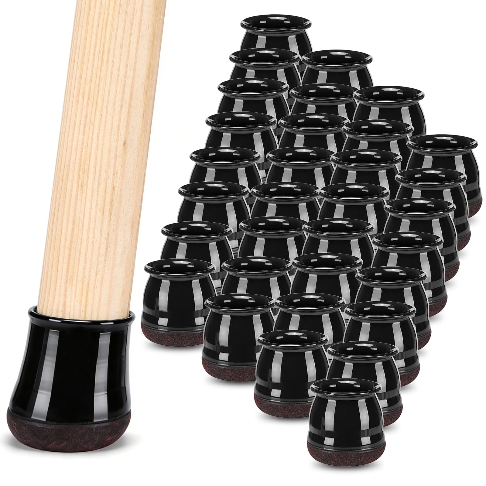 32 PCS Chair Leg Floor Protectors - X-Large Black Caps for Round Legs (36―45mm / 1-3/8" ― 1-3/4") Anti Scratch