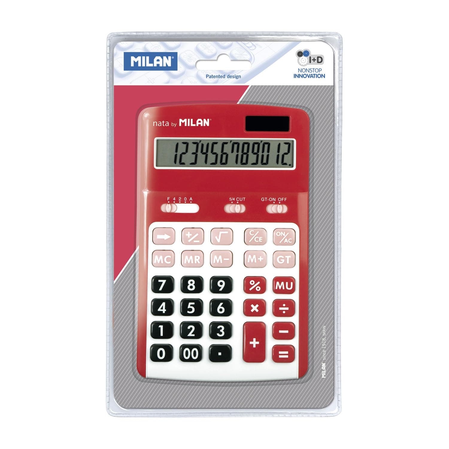 Milan Blister calculadora 12 dígitos roja