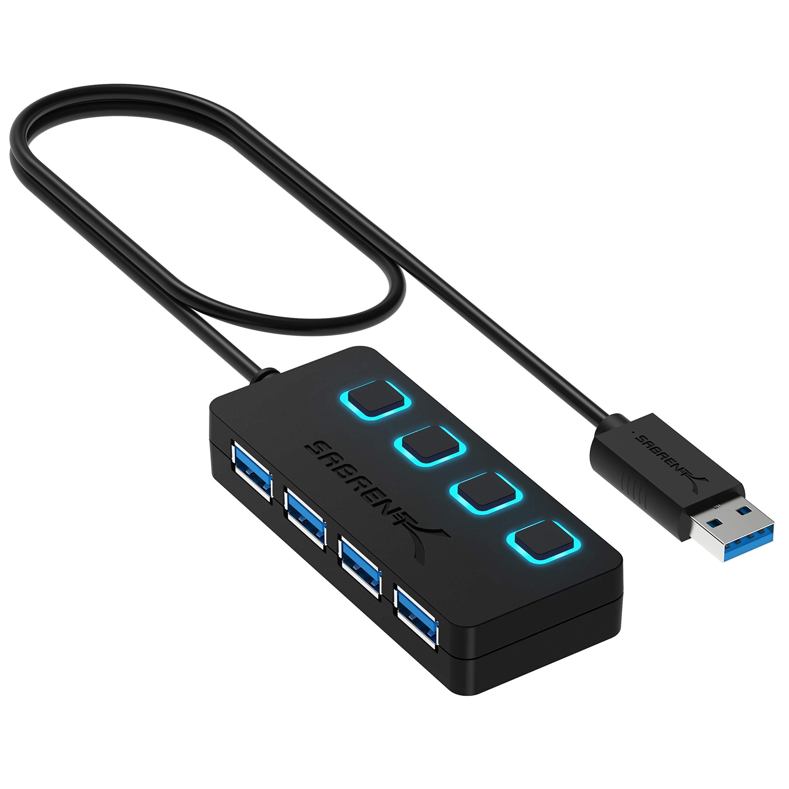 SABRENT USB hub 3.2x1, 4 Port usb3 Fast Data hub, Multiple USB Splitter, USB Docking Station, Extender multiport hubs, 2Ft Long Cable, on/Off Switch Compatible with ps5 MacBook Laptop pc Desktop iMac
