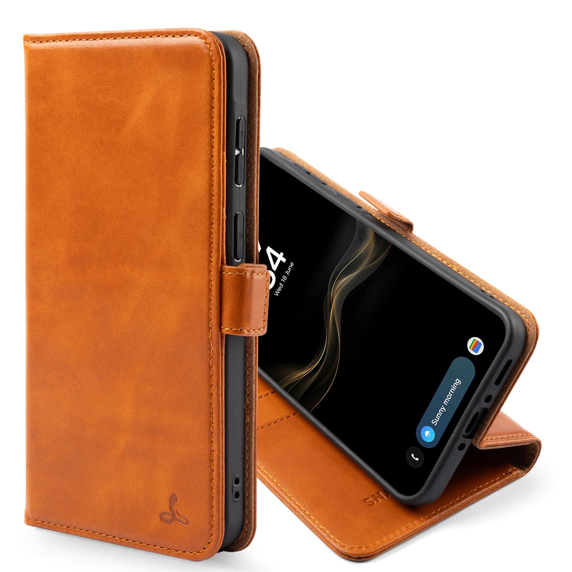 Snakehive Genuine Leather Wallet Case for Galaxy A57 – Flip Cover with Card Slots & Stand (Smooth Tan)