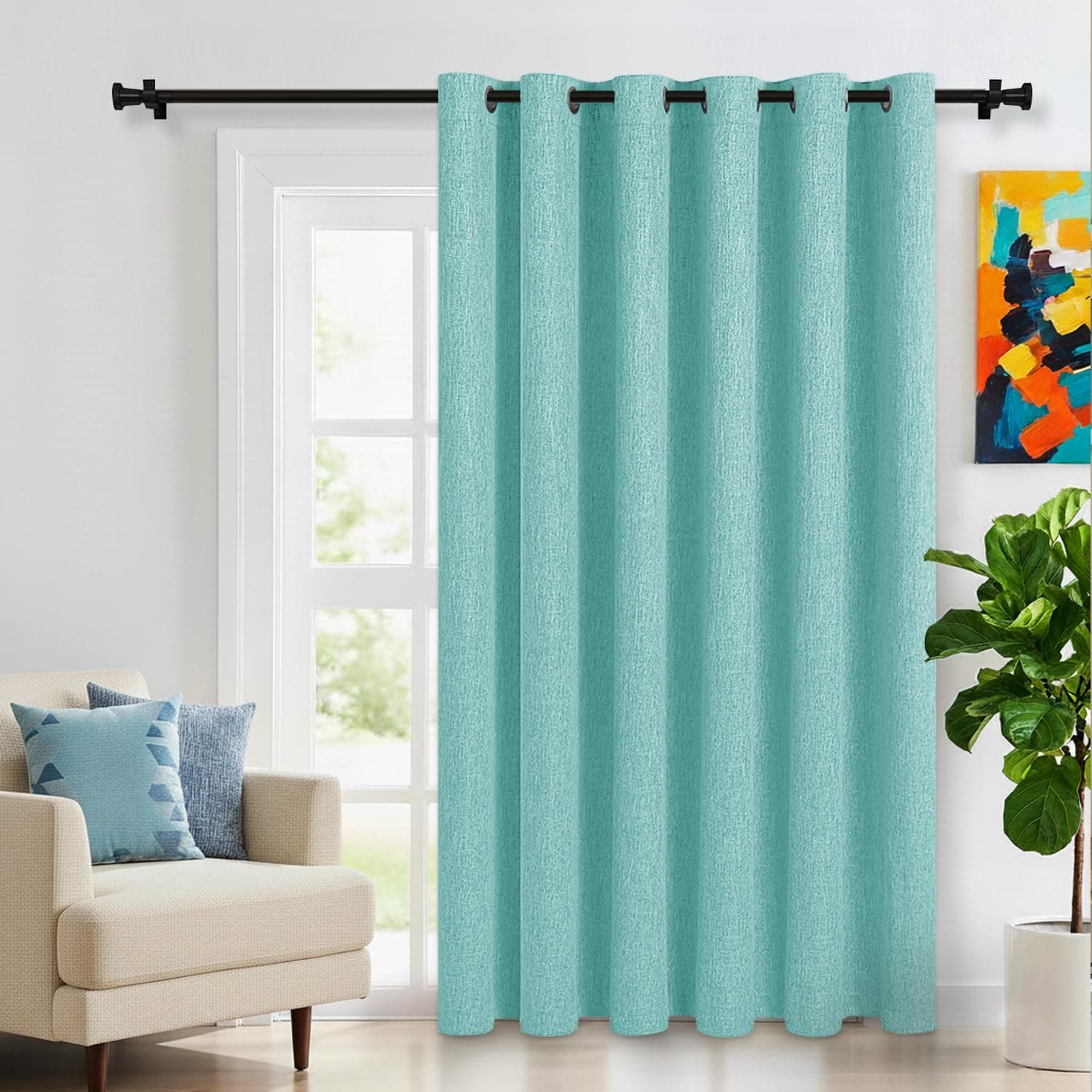 LORDTEX Linen Look Blackout Curtains for Bedroom - Extral Wide Thermal Insulated & Privacy Protection Patio Sliding Door Drape - Grommet Thick Panel for Living Room, W100 x L84 inches, Seafoam