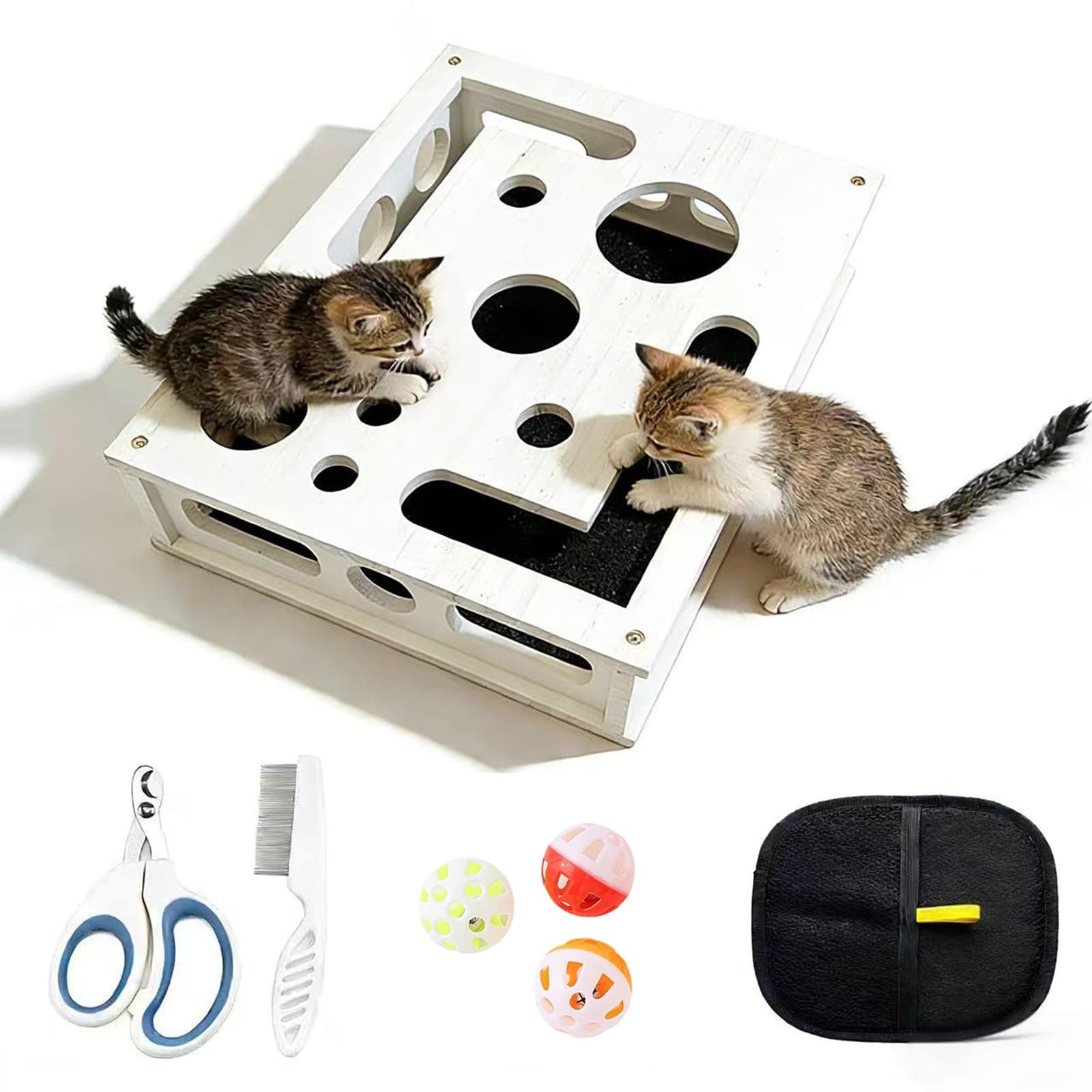 Cat Nail File Puzzle Enrichment Box, Wooden Cat Scratch Puzzle Box With Sandpaper Inside, Cat Scratch Puzzle Enrichment Box Nail File, Stress-Free Alternative To Clippers And Grinders For Indoor Cats