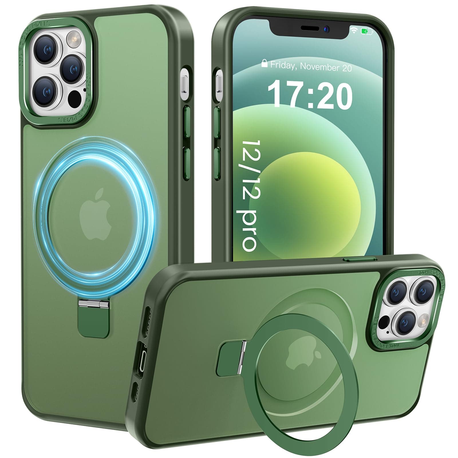PuyaTeya Case for iPhone 12/12 Pro with Magnetic Stand, Dark Green