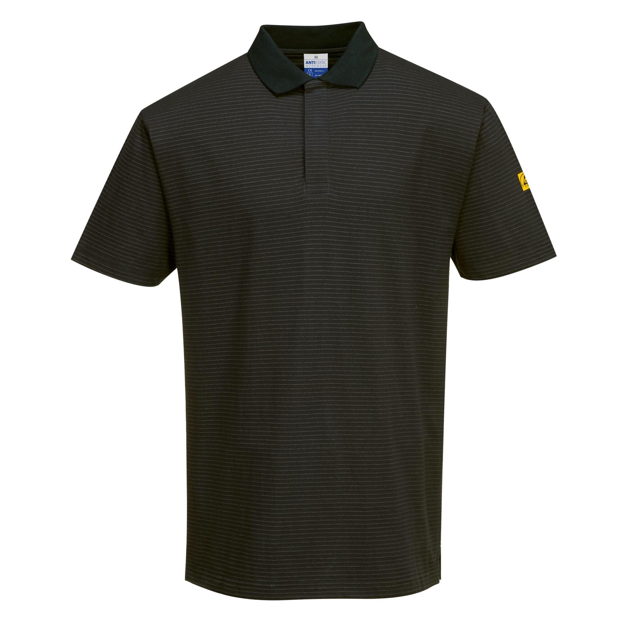 Portwest AS21 Anti Static ESD Polo Shirt Short Sleeve Lightweight Cotton Blend Workwear for EPA Environments, Black, XXL