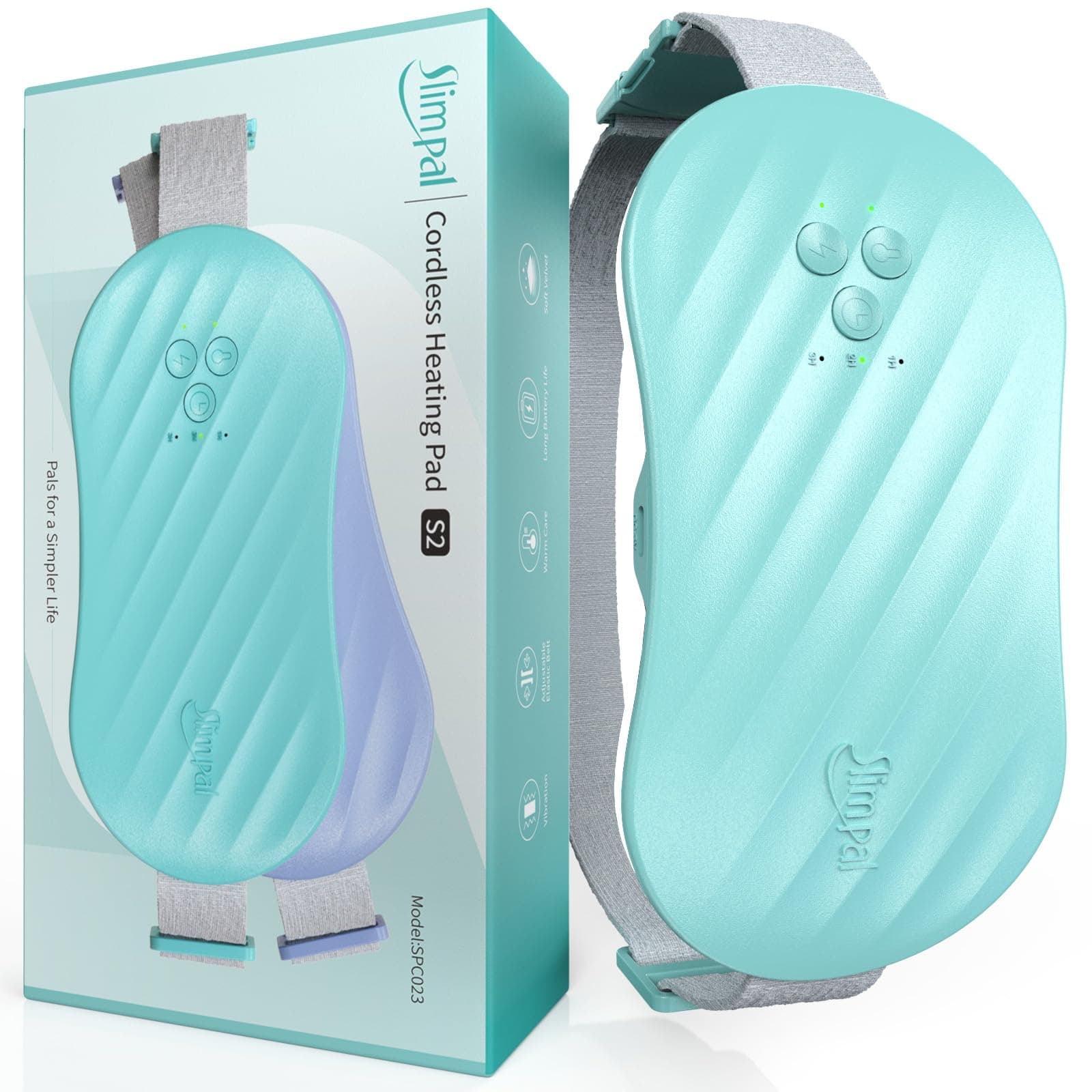 Slimpal AI Portable Heating Pad for Period Cramps, Smart AI Heat Chip, Electric Cordless Heating Belt for Back, Belly, Stomach, Menstrual Heat Pad Gifts for Girl Women Her Wife, Aqua S2