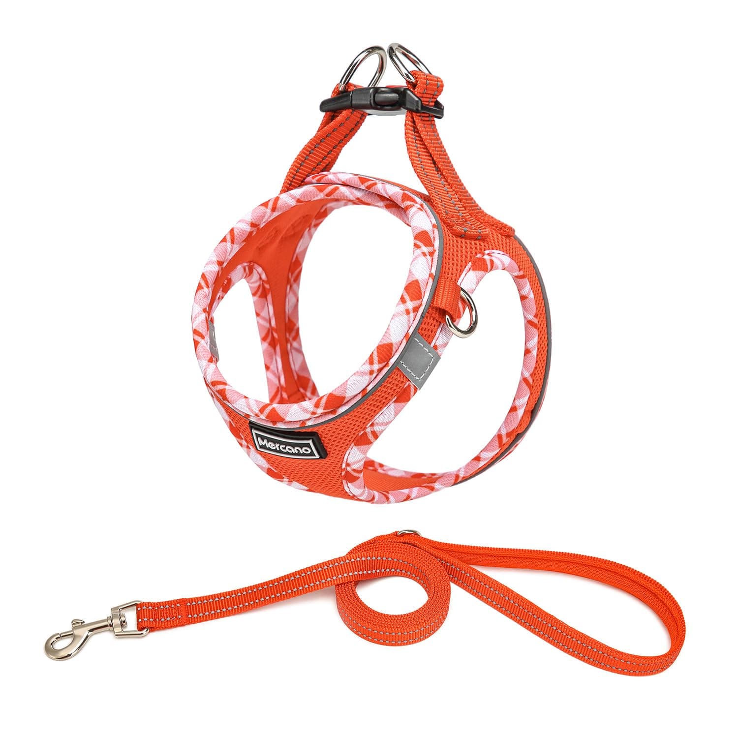 Mercano Soft Mesh Dog Harness and Leash Set, No-Chock Step-in Reflective Breathable Lightweight Easy Walk Vest Harnesses with Safety Buckle for Small Dogs, Cats (Tangerine, M)