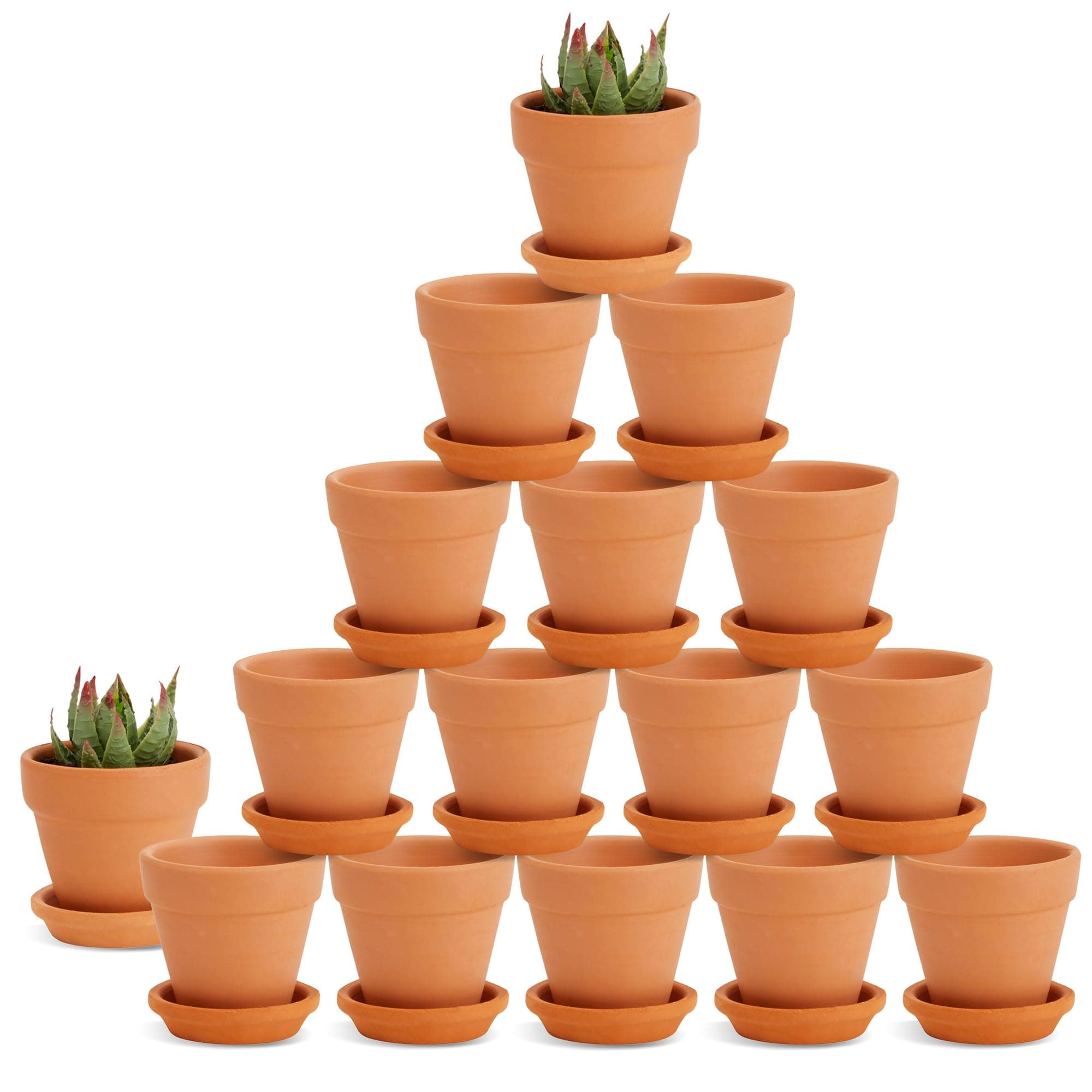2-Inch 16-Pack Small Terracotta Pots with Saucers and Drainage Hole, Paintable Pottery for Succulents, Plants, Flowers, Cactus, Garden Nursery, and Wedding Decor