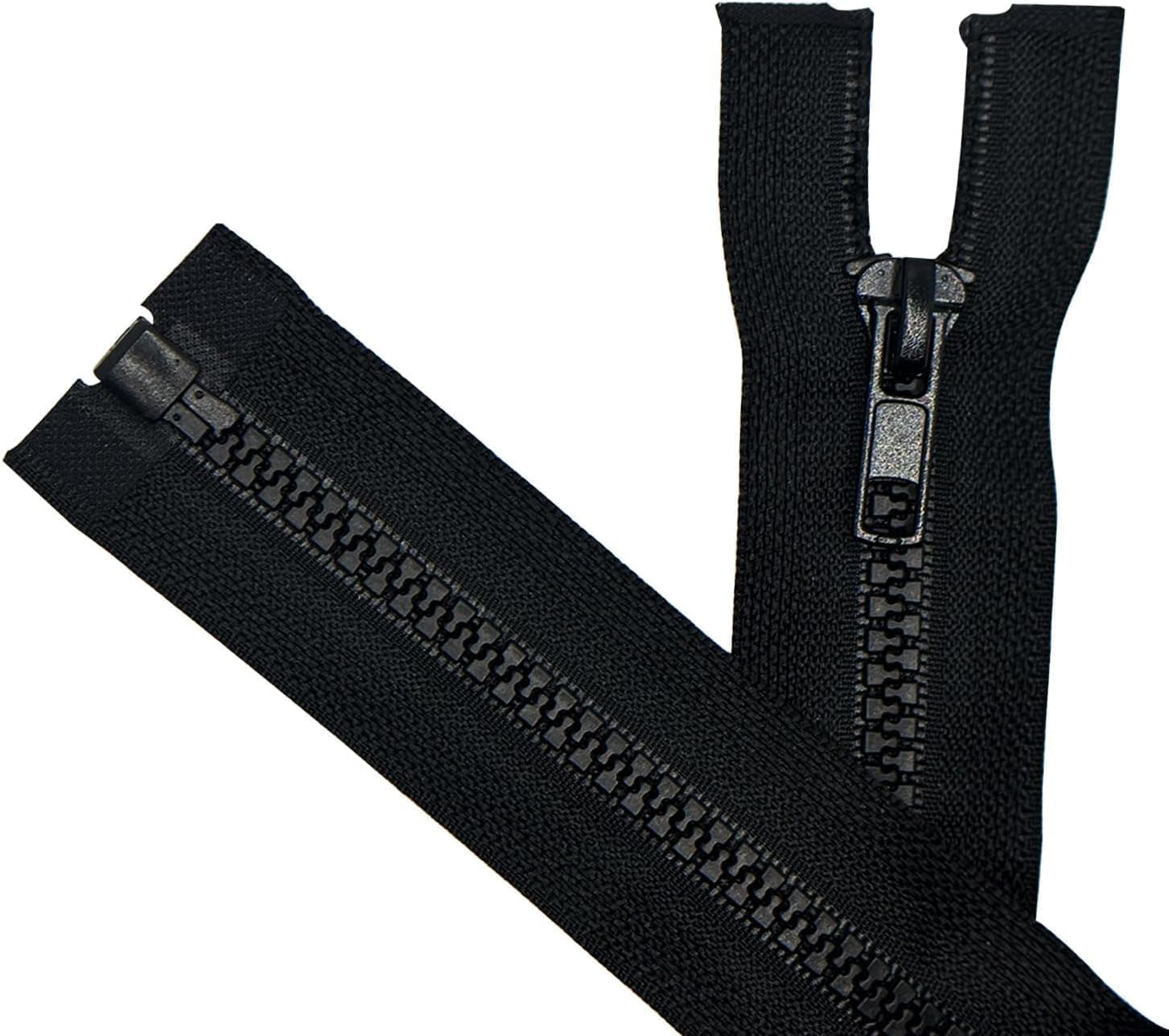 ANPURZII 2PCS #5 60 Inch Black Separating Jacket Zippers For Sewing Coats, Molded Plastic Bulk Zippers(Black 60" 2PCS)