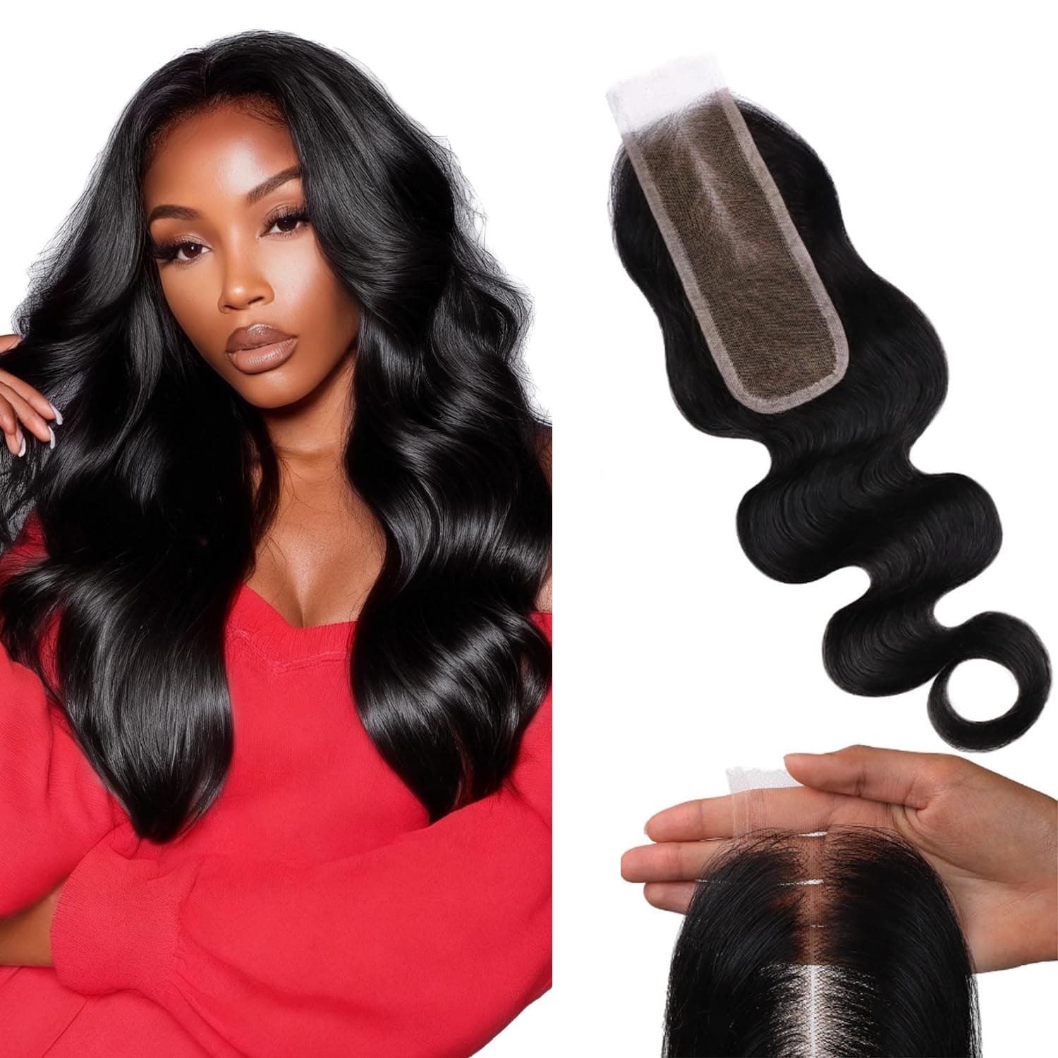 Lashey 2x6 HD Lace Closure, Natural Black HD Closure Pre Bleached Knots Pre Plucked Hairline Body Wave Human Hair 18 Inch