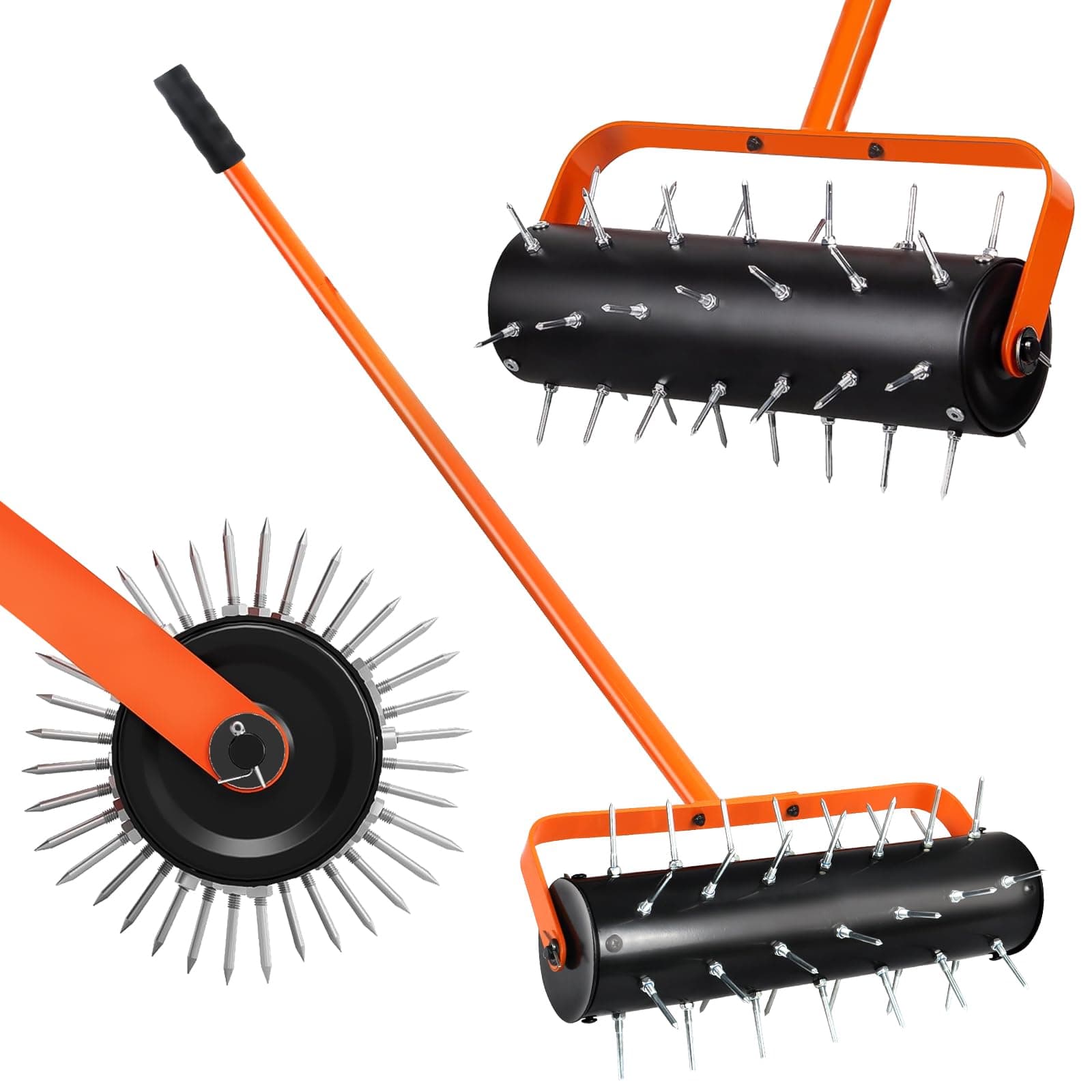 Rolling Lawn Aerator, Heavy Duty Hand Manual Spike Roller with 42 Spikes, Aerator Tool with 71" Adjustable Handle, Pre-Attached Spike Soil Push Lawn Aeration for Garden Yard Patio