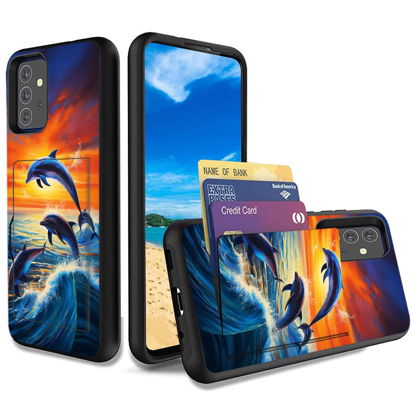 KJFHDJFDH for Galaxy A52 5G Case,Dual Layer Smooth Hard Back Cover Wallet Pocket Credit Card ID Protective Case for Samsung Galaxy A52 5G 6.5'',Dolphins Paiting