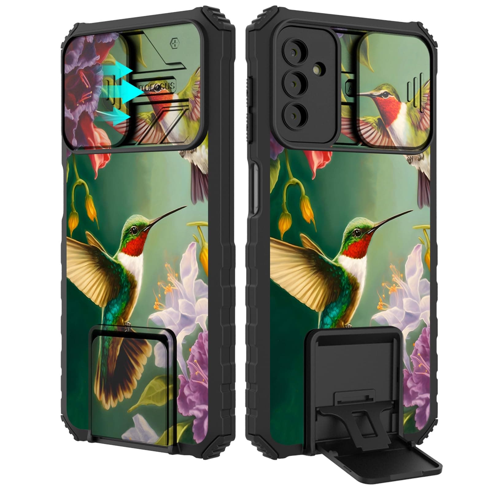 for Samsung Galaxy S24 FE 5G Case 6.7" with Slide Camera Cover, Shockproof Matte Hard Protective Case with Kickstand Slim Anti-Scratch Durable Phone Cover for Galaxy S24 FE 2024, Hummingbird
