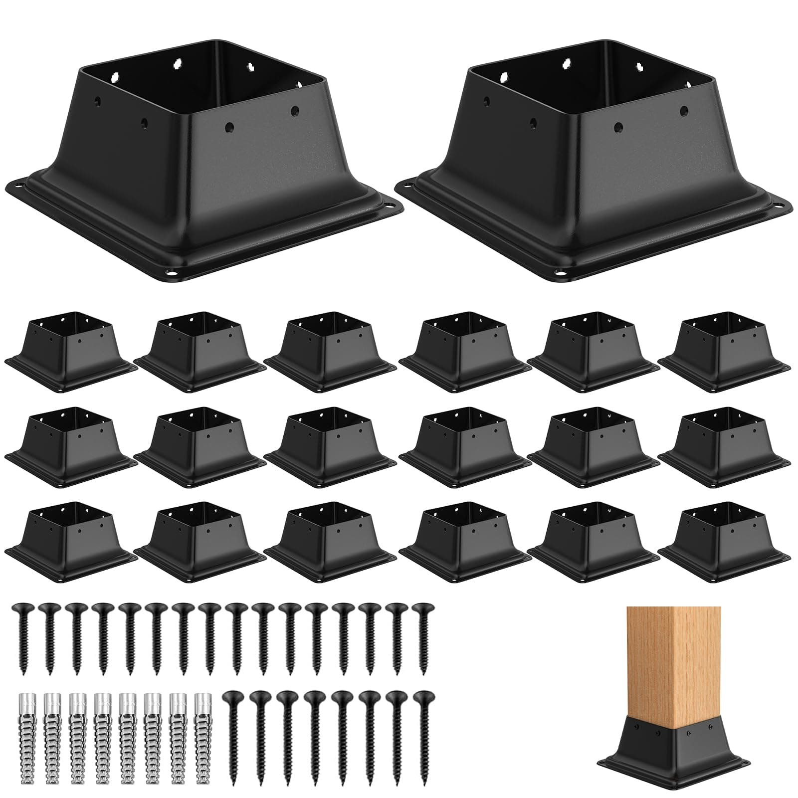 FMhotu 4x4 Post Base 20Pcs, Internal 3.5"x3.5" Heavy Duty Powder-Coated Steel Post Bracket Fit for Standard Wood Post Anchor, Decking
