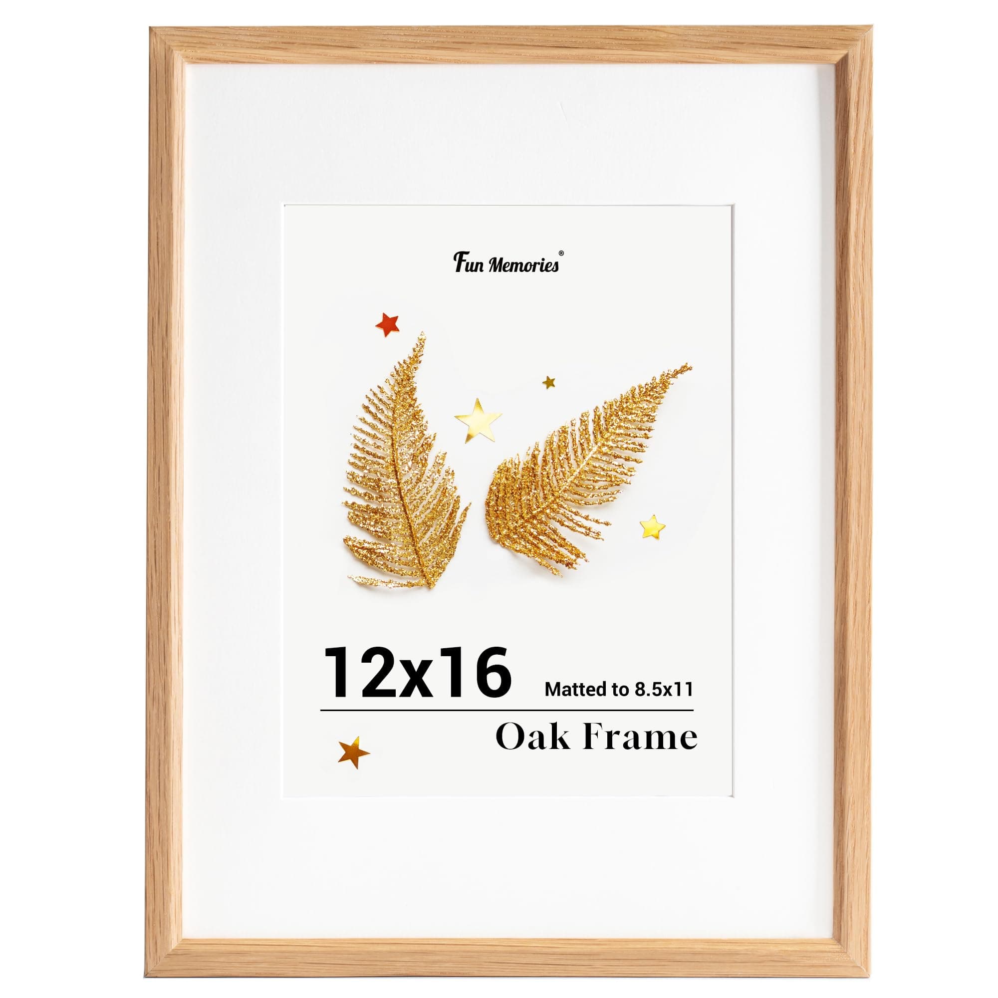 Fun Memories 12x16 Picture Frame, Solid Oak Wood Picture Frames, Modern Photo Frame for Wall 12x16 with 8.5x11 Mat, High Definition Plexiglass & Wall Hook Included (Beige, 1 Pack)
