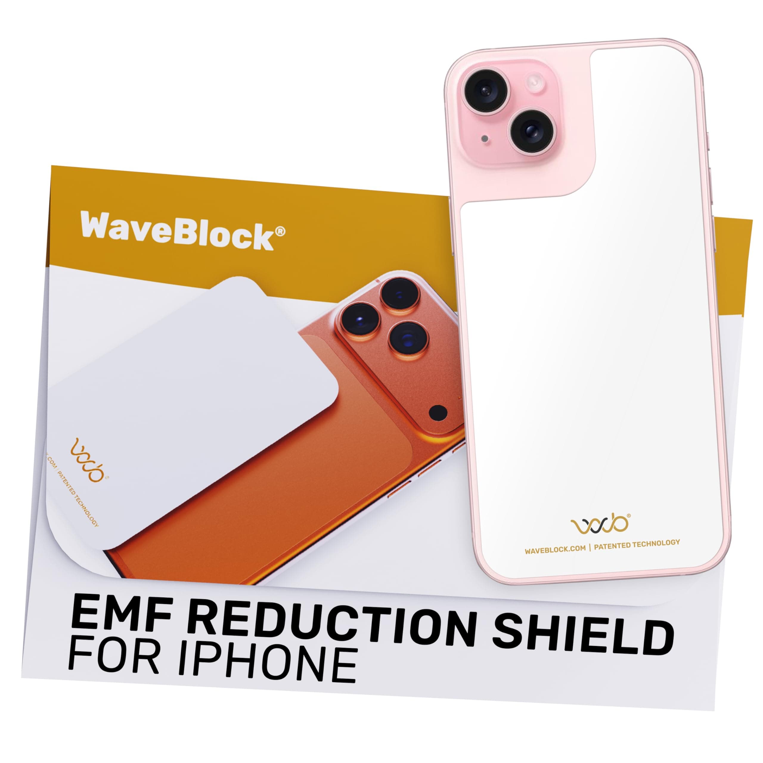 WAVEBLOCK EMF Blocker for Cell Phone - Made for iPhone 15 Plus - The Only Patented, Real Scientifically Backed, Lab-Tested 5G-Shield Sticker to Protect You & Your Loved Ones - USA Made White