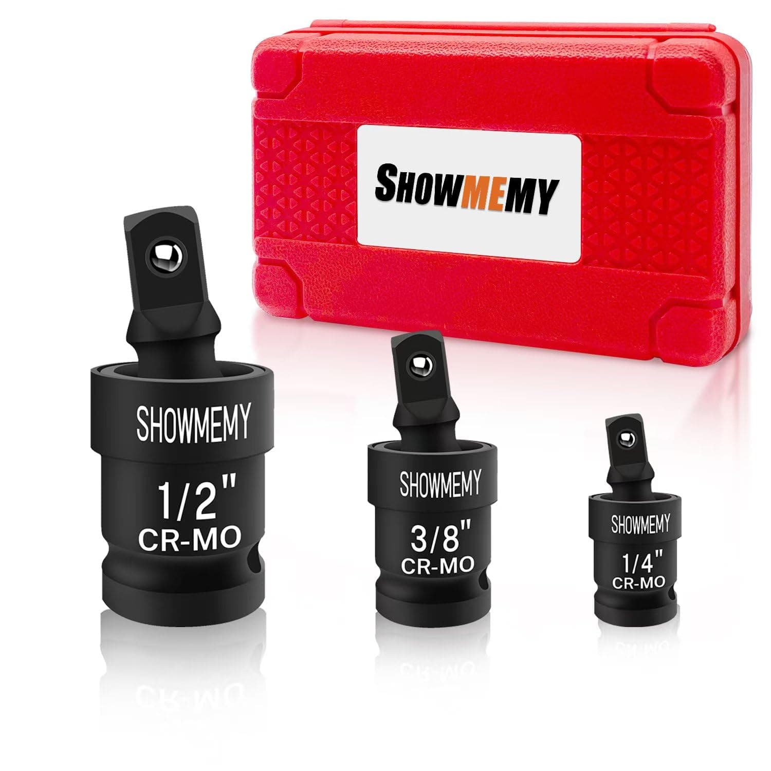 Swivel Socket Set, 3 PCS Impact Swivel Socket Set, Wobble Socket, Impact Grade Universal Joint, Cr-Mo Steel, 1/4-Inch, 3/8-Inch, 1/2-Inch Drive