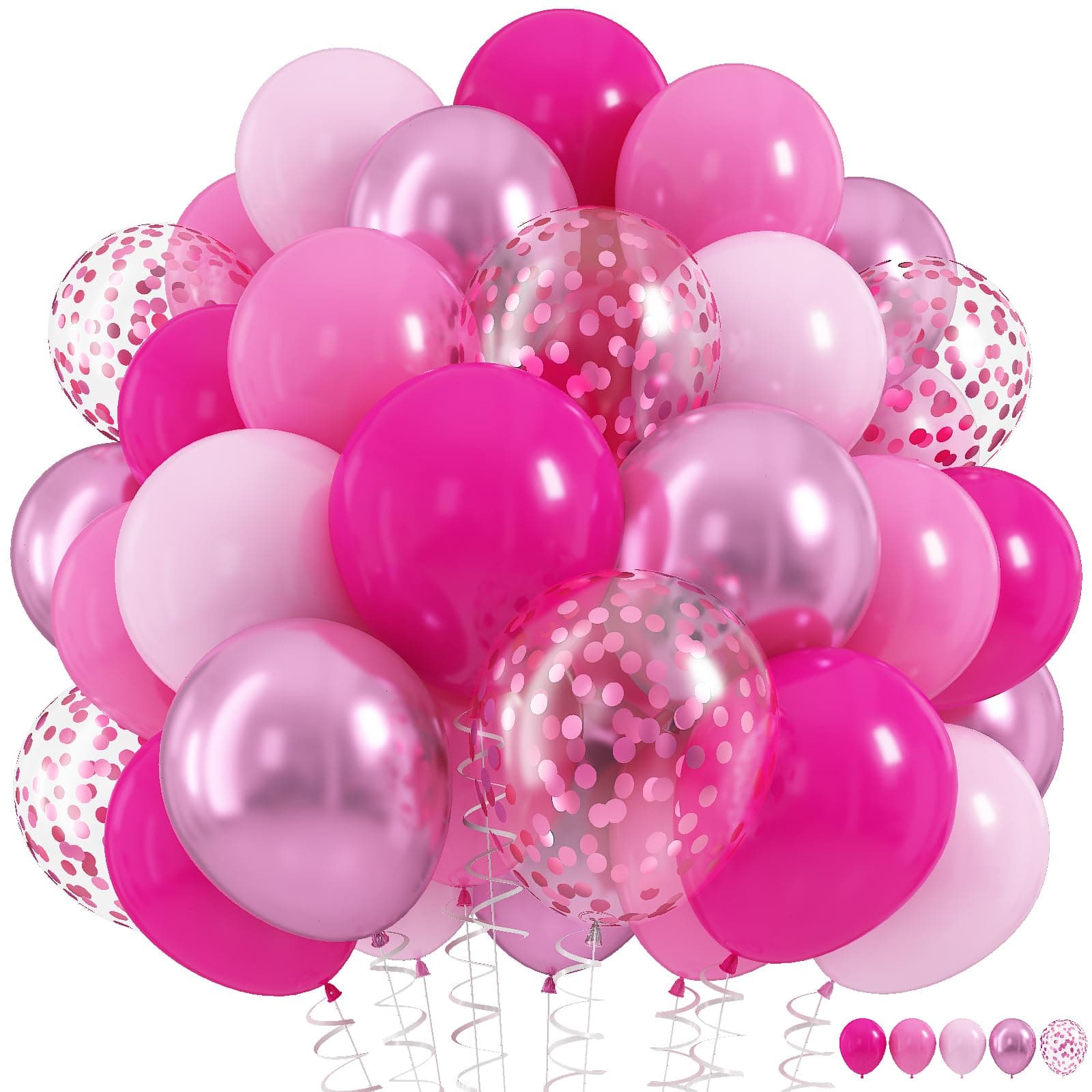 Hot Pink Balloons Set, 60Pcs 12'' Light Macaron Baby Pink Helium Balloon with Pastel Metallic Soft Pink Confetti Latex Balloons for Girls Women Birthday Princess Wedding Baby Shower Party Decorations