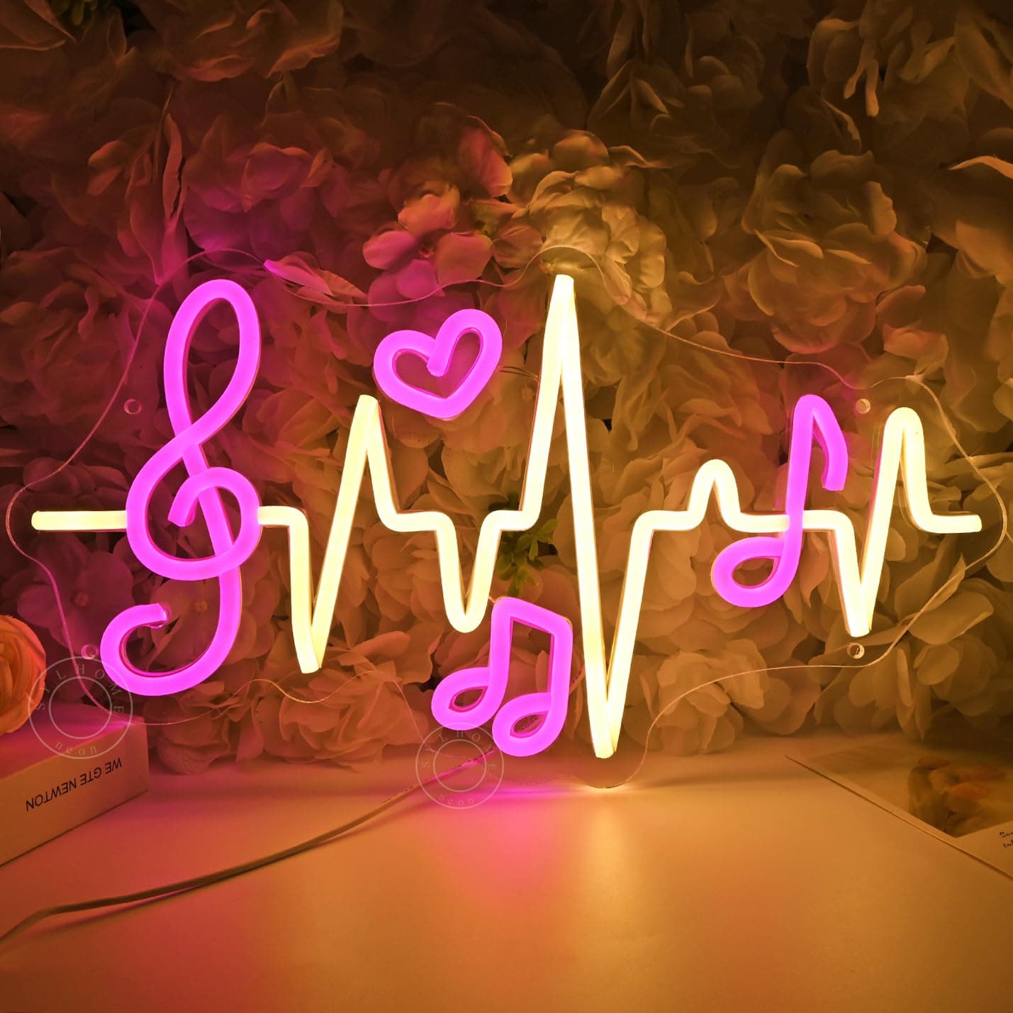 SYLHOME Led Neon Light Sign Music Note Heartbeat Studio Bedroom Wall Decor