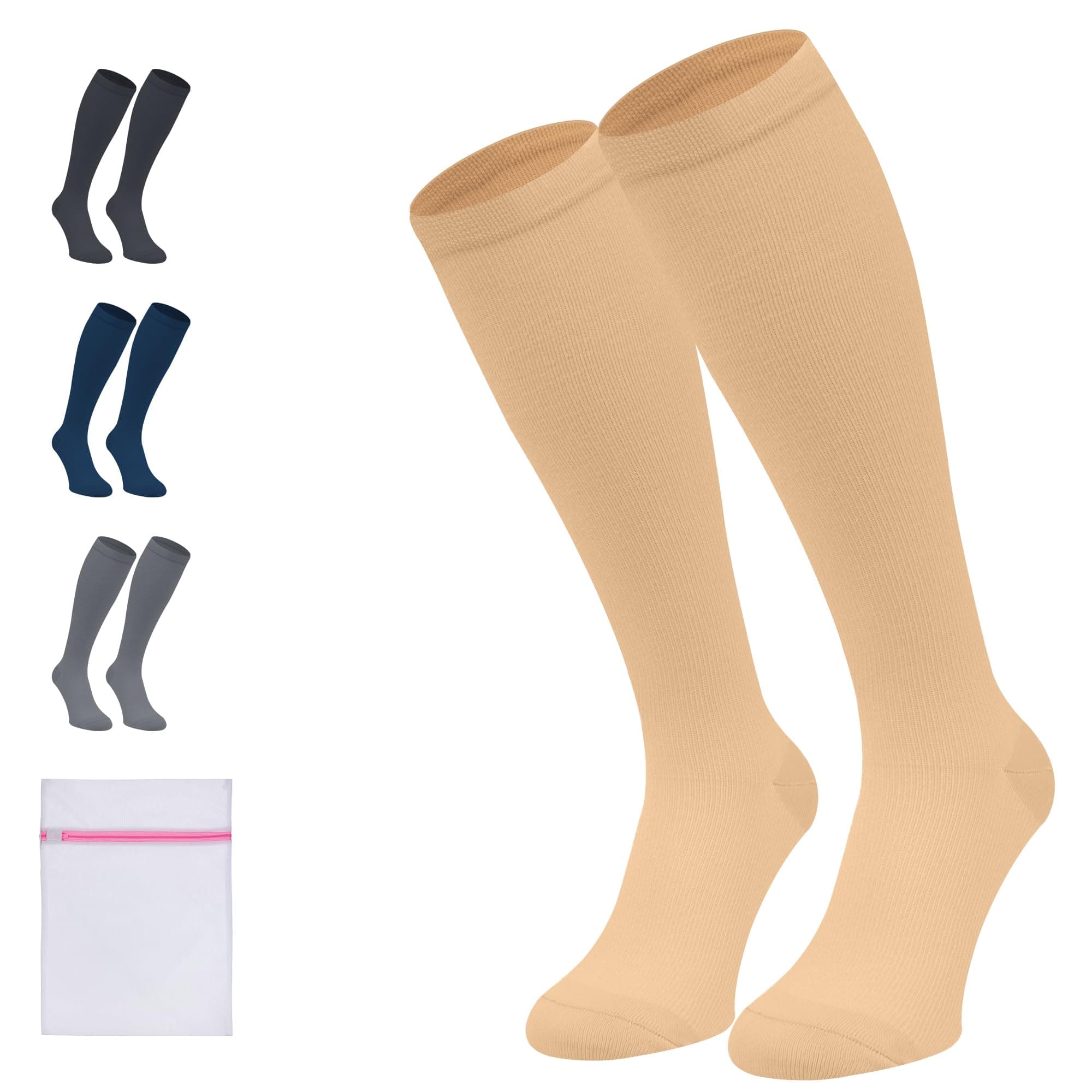 360 RELIEF Compression Socks for Women & Men - 15-20 mmHg, S/M, Beige