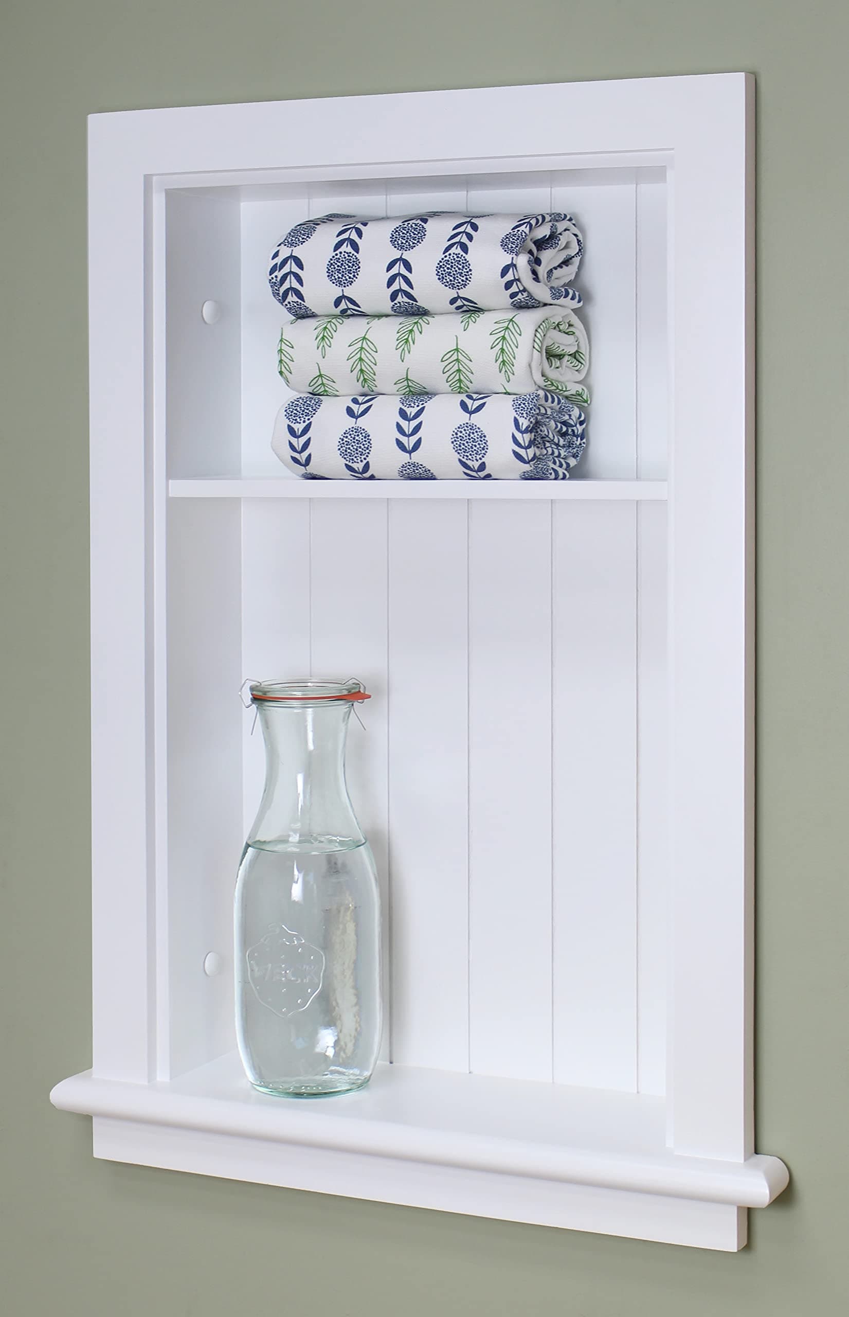Fox Hollow Furnishings 14x24 Aiden Wall Niche (White w/Beadboard Back 1 Shelf)