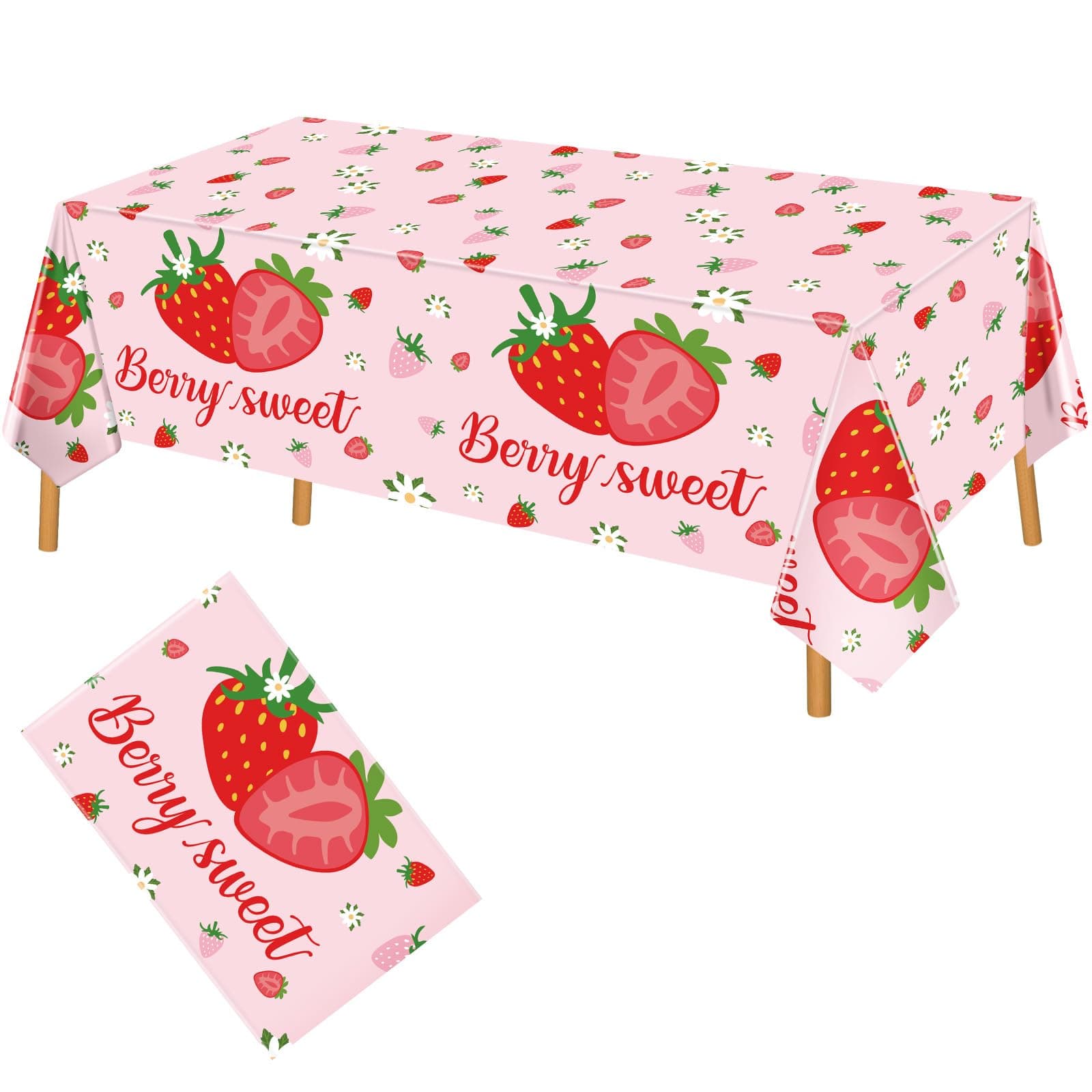 Hxezoc 3 Pack Disposable Strawberry Plastic Tablecloths, Pink Party Table Cover for Girls Kids Strawberry Birthday Party Baby Shower Party Decorations Outdoor Indoor Party Supplies