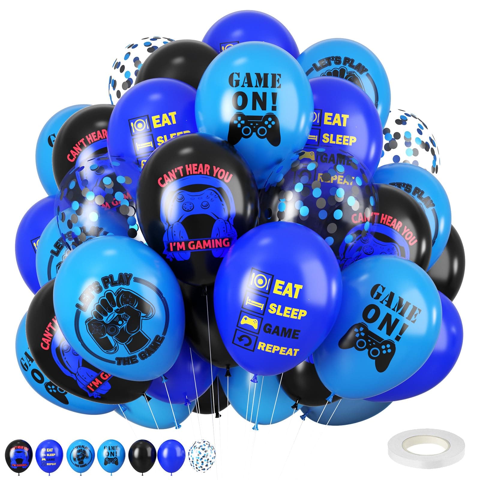 Video Game Party Balloons Video Game Birthday Balloons Blue Black Confetti Game Theme Printed Balloons Decorations Gaming Latex Balloons for Teens Player Birthday Party Supplies