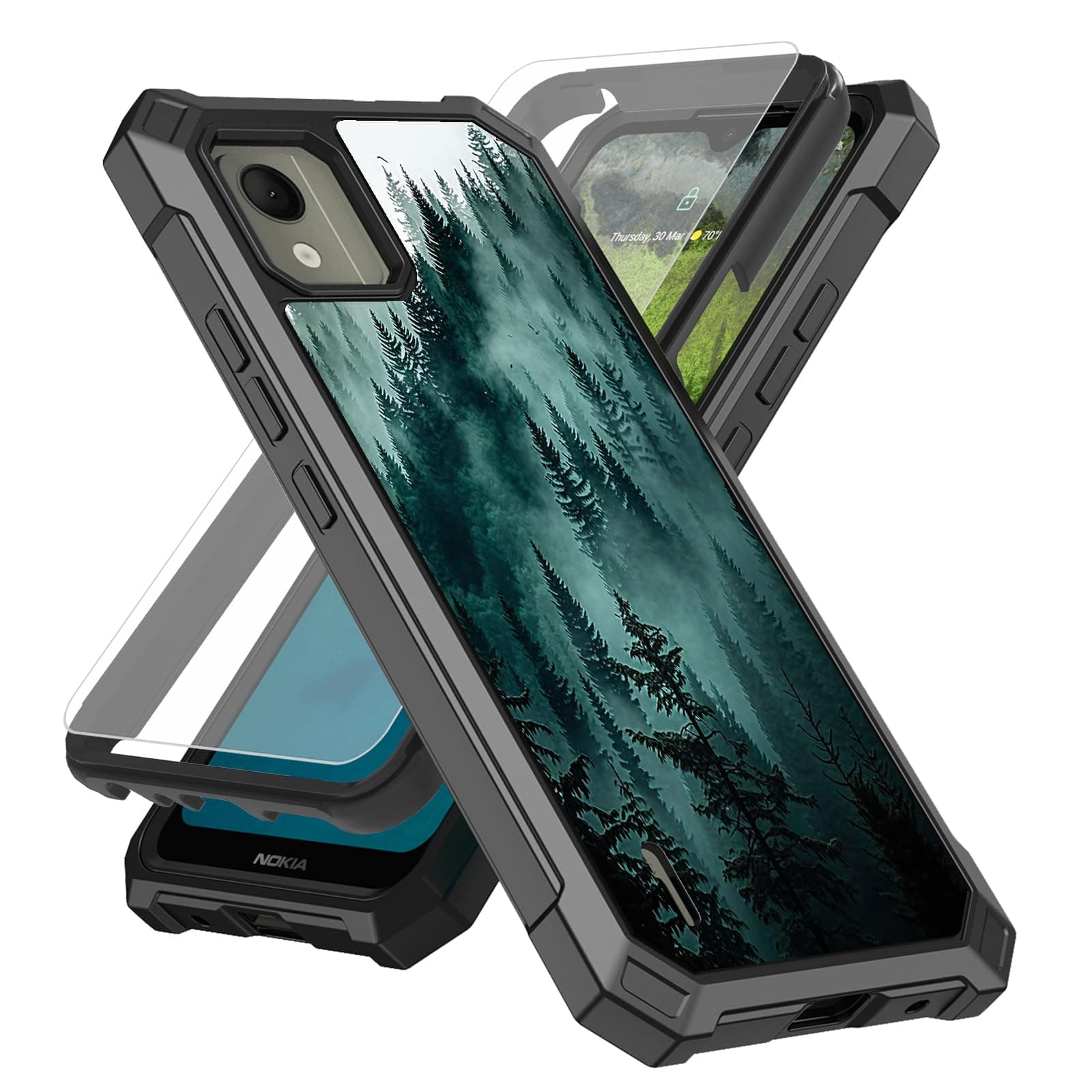 SDDFRHGH for Nokia C110 Case for Nokia C110 N156DL Phone Case with Screen Protector (Tempered Glass),Slim TPU Rugged Corners Bumper Cover for Nokia C110 2023 6.3" -Forest Trees in Fog