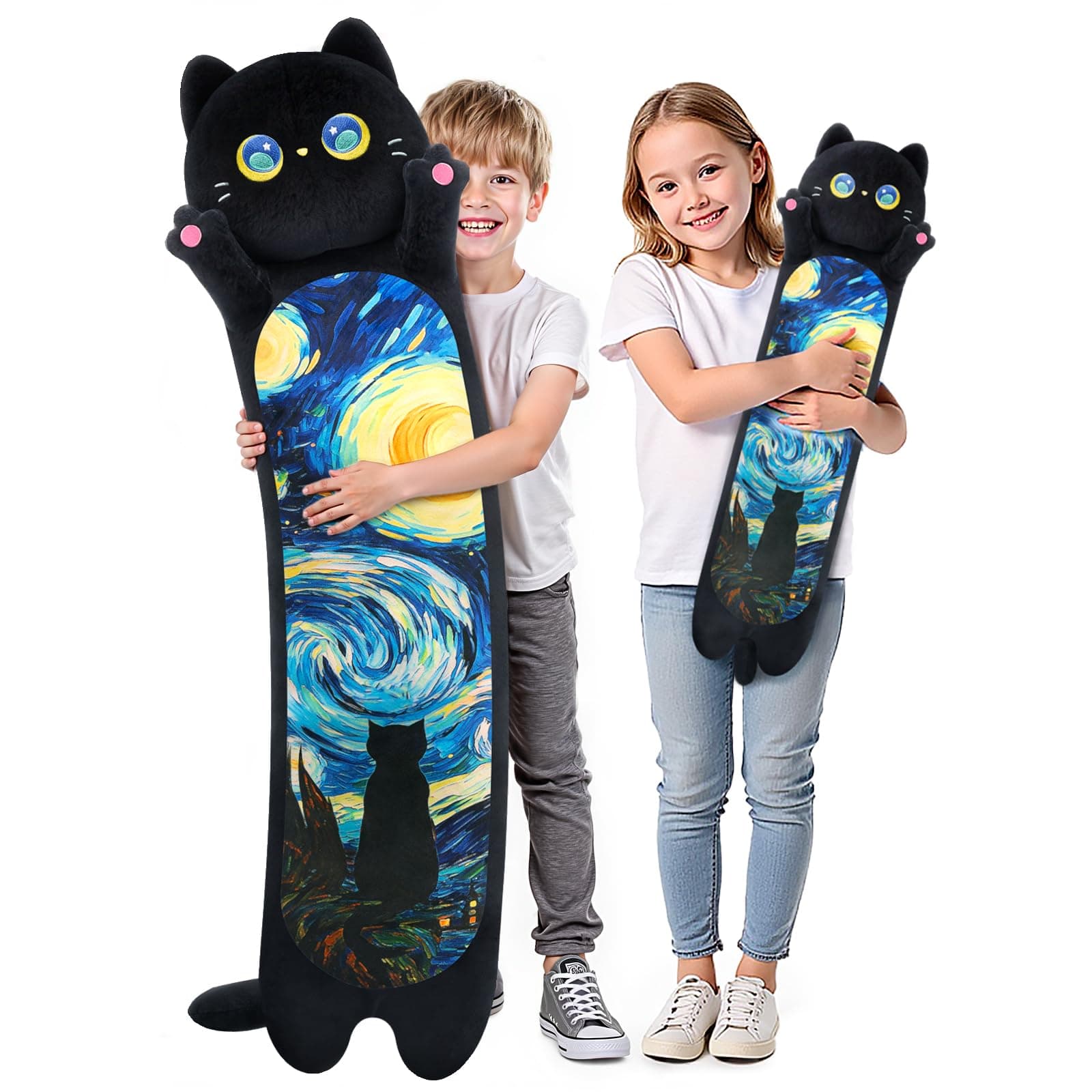 Mewaii Body Pillow Long Black Cat Plush 53 in, Extra Filling Soft Cute