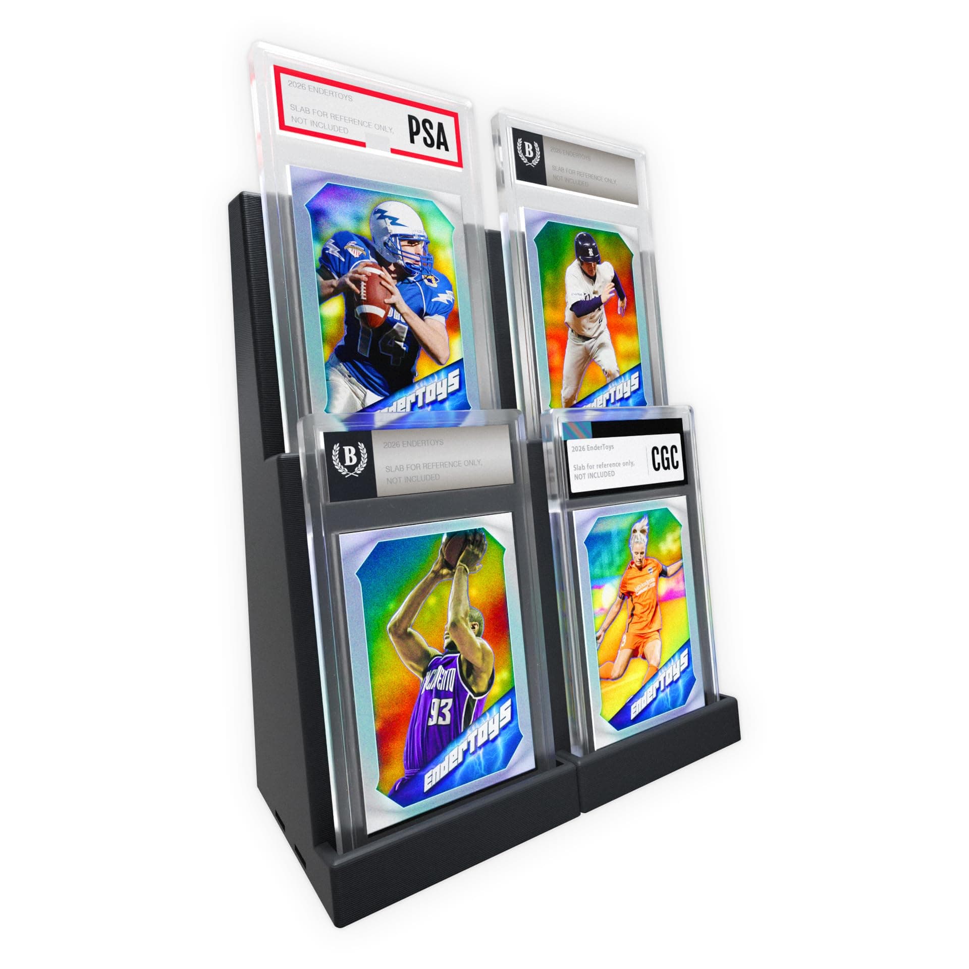 EnderToys Graded Card Display Stand (2 Pack) (2 Tier) (Black) - Compatible with PSA, Beckett, and CGC
