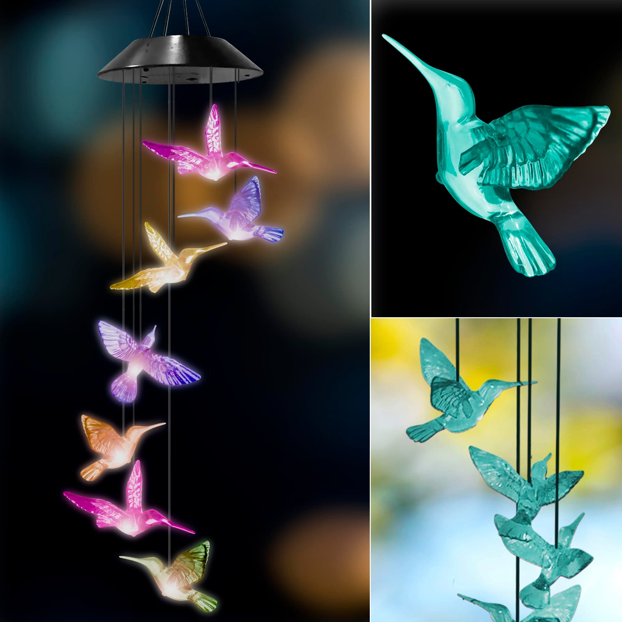 Upblend Outdoors Hummingbird Solar Wind Chimes for Outside – Color Changing LED Wind Chimes for Outside, Solar Chimes Outdoor Waterproof, Hummingbird Solar Lights for Outside – Hummingbird, Light Blue