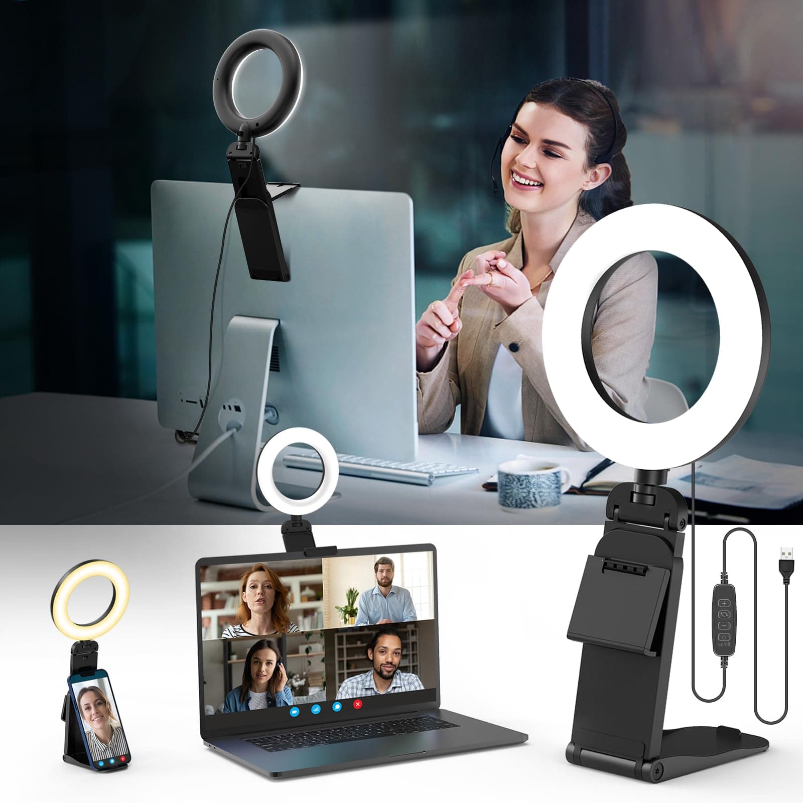 Ring Light for Laptop and Phone, 5" Selfie Ring Light with Stand and Phone Holder, Video Light Led Ringlight for Webcam Lighting/Zoom Meetings/Video Calls/Live Streaming/Makeup/YouTube/TikTok
