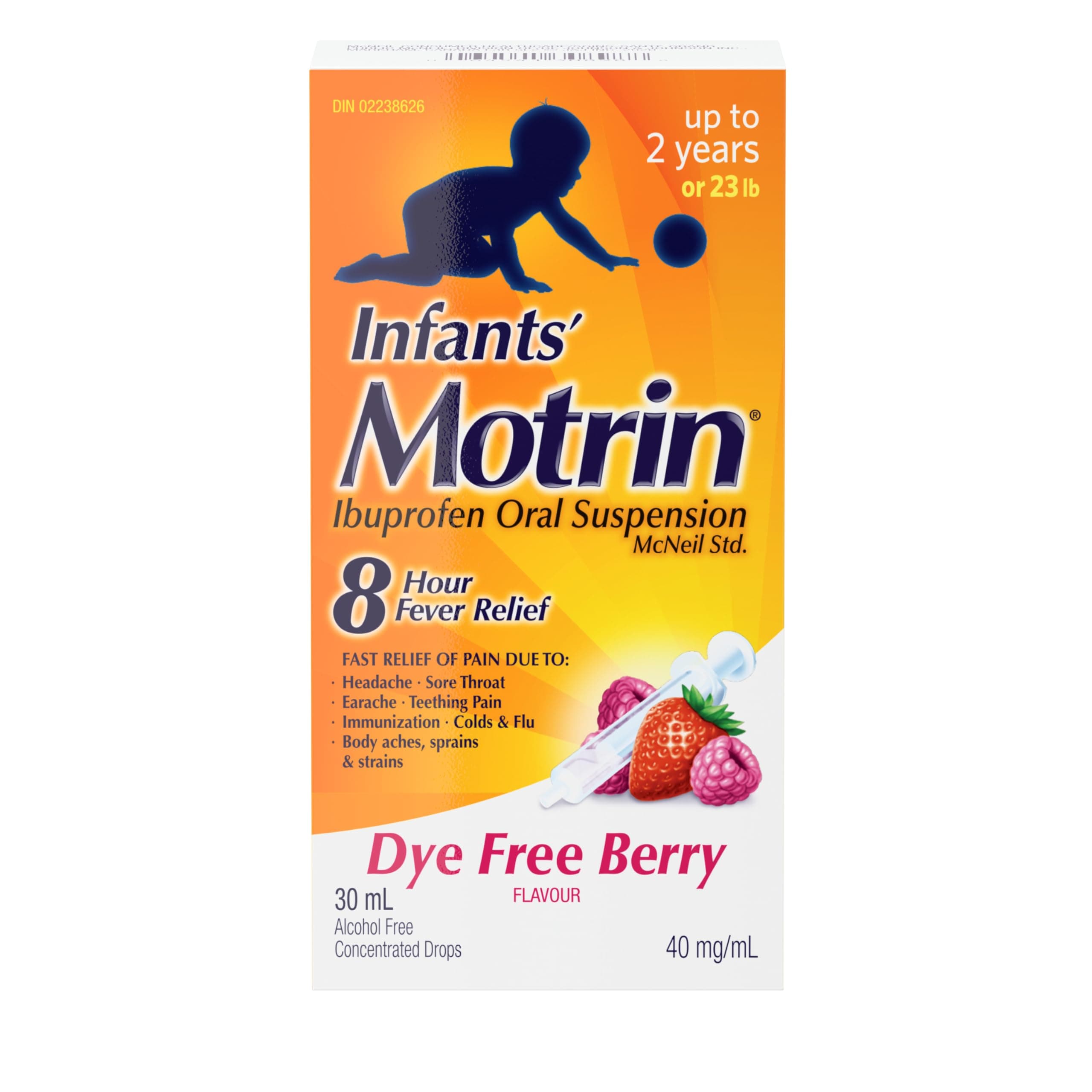 Motrin Infants' Ibuprofen Drops, Dye Free Berry Flavour, 40 mg/mL, 30 mL