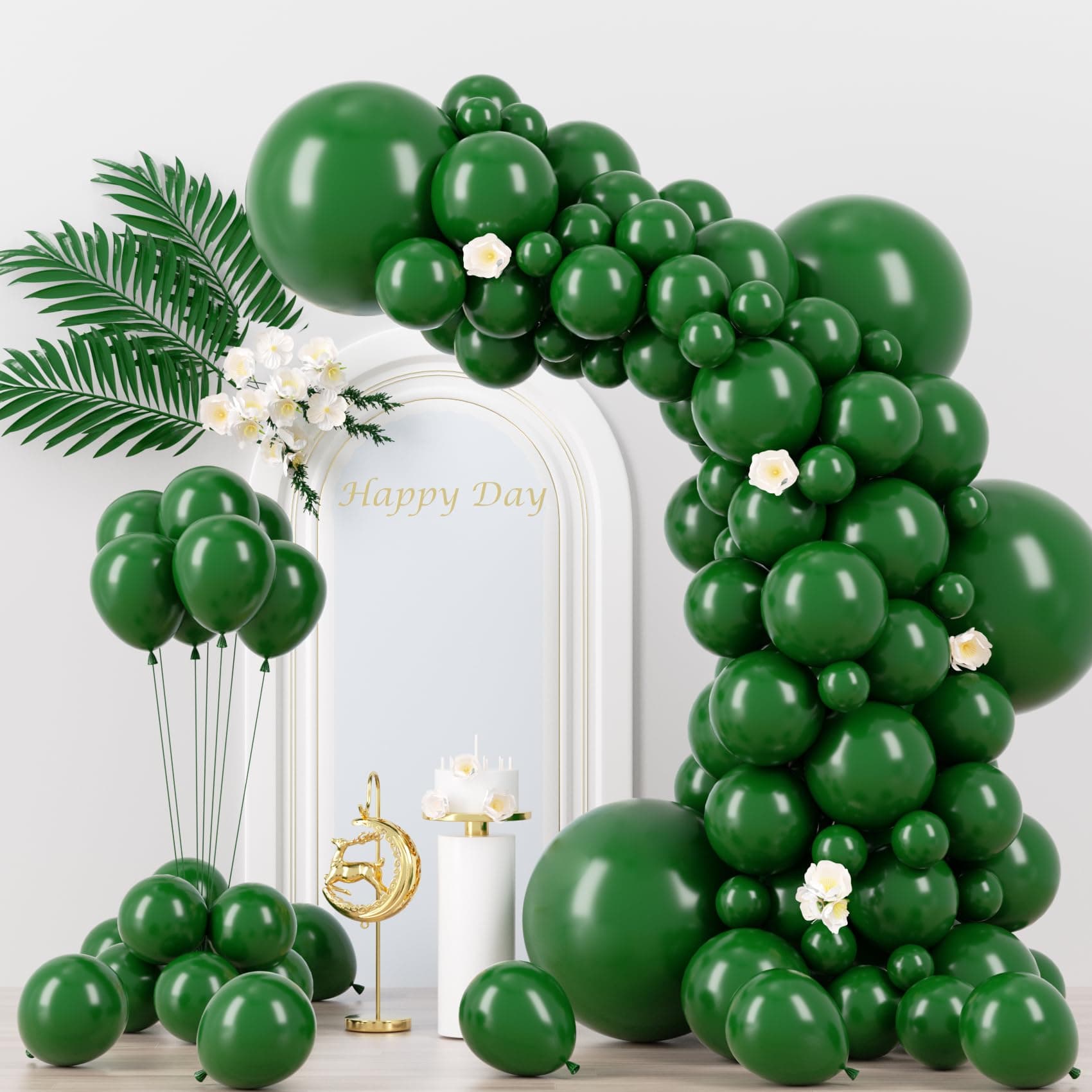 Voircoloria 130pcs Dark Green Balloons Garland Arch Kit, 18 12 10 5 Inch